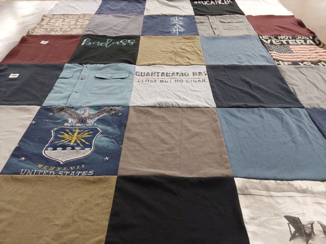 T-shirt quilt with military, veterans themes by Christina from FL