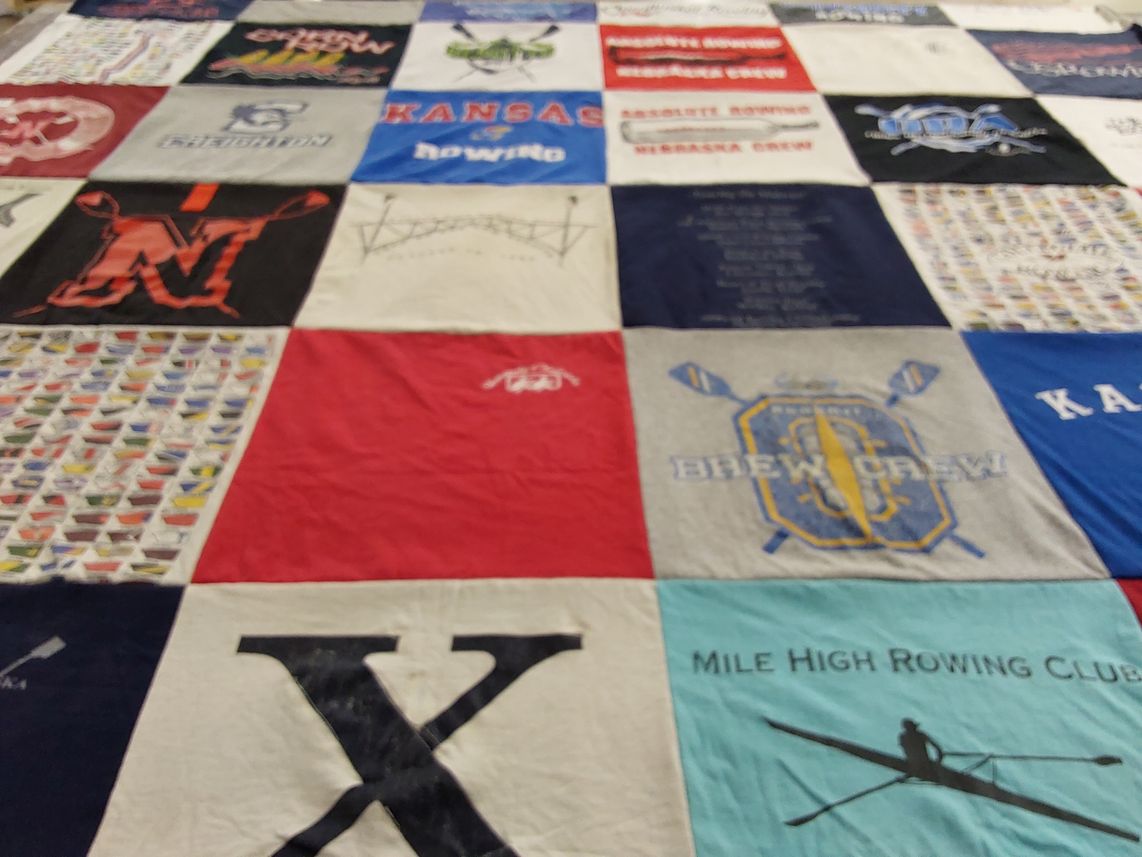 T-shirt quilt with rowing, sports themes by Frank from NE