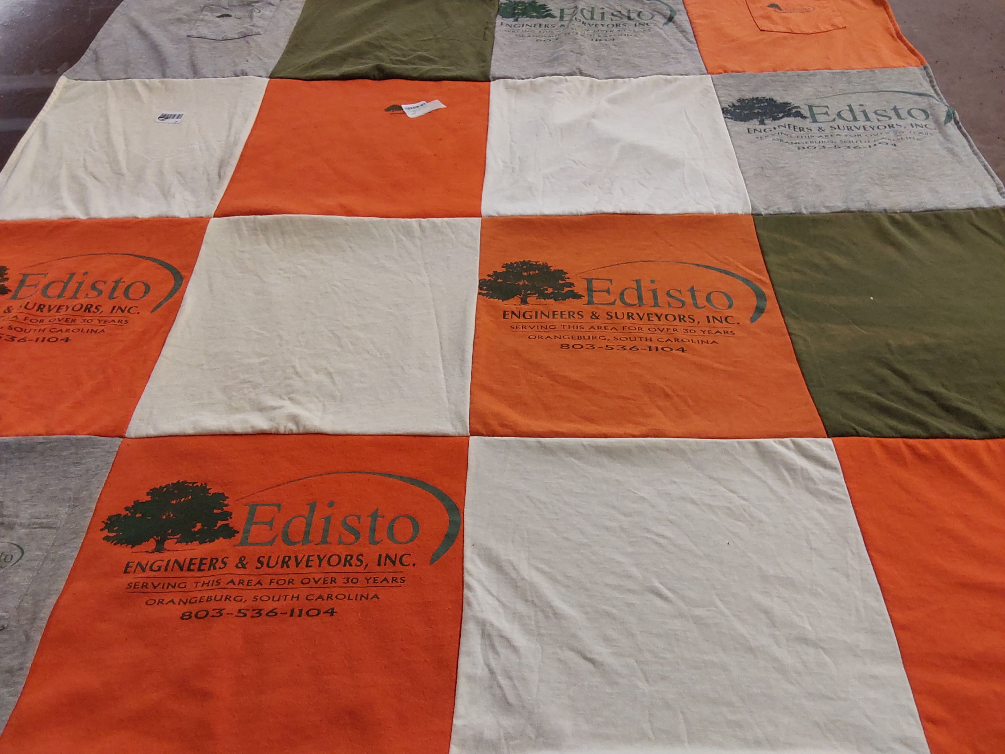T-shirt quilt with engineering, surveying themes by Sarah from SC