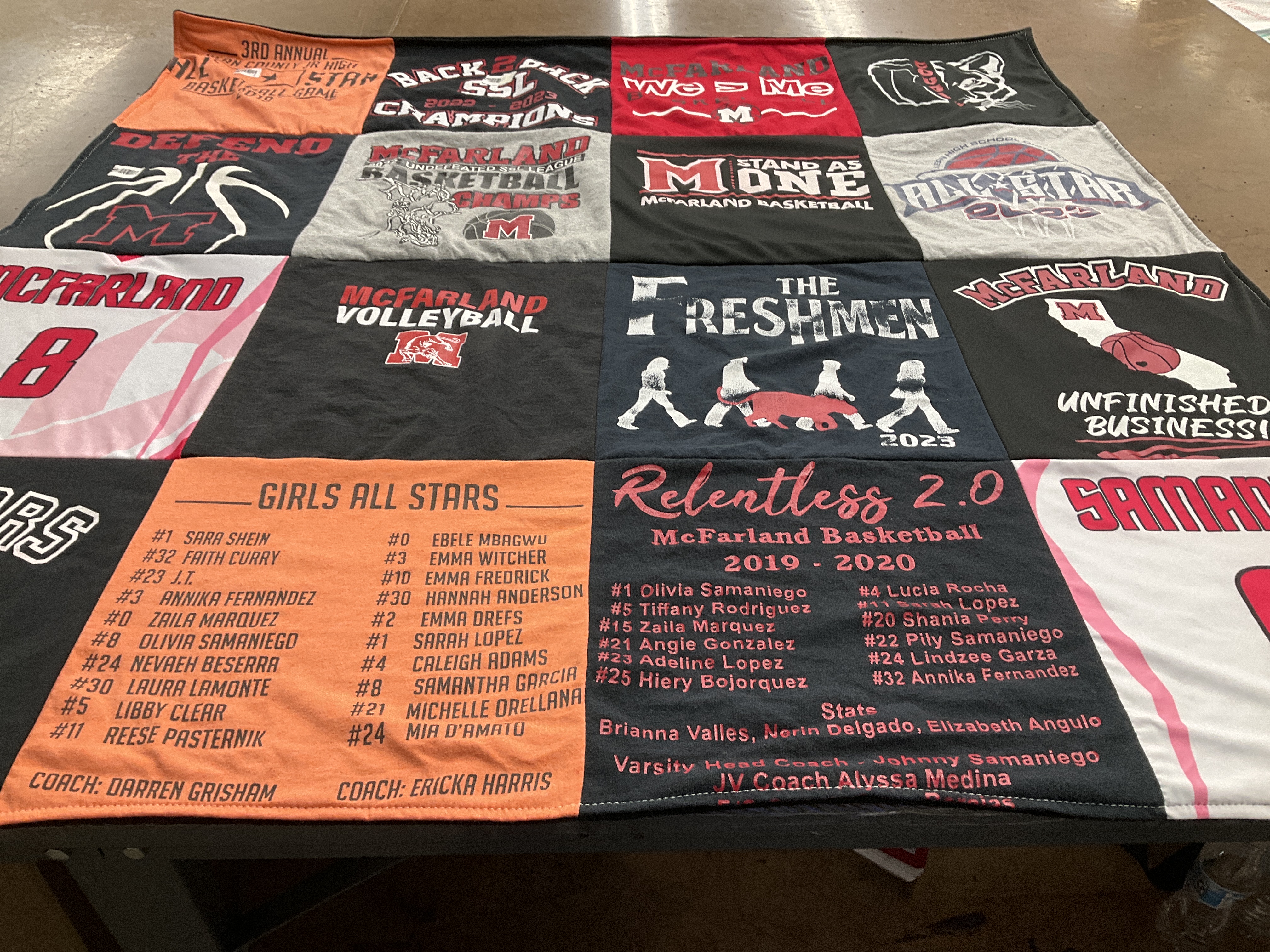 T-shirt quilt featuring mcfraland basketball team, mcfraland volleyball team by Pilar from CA