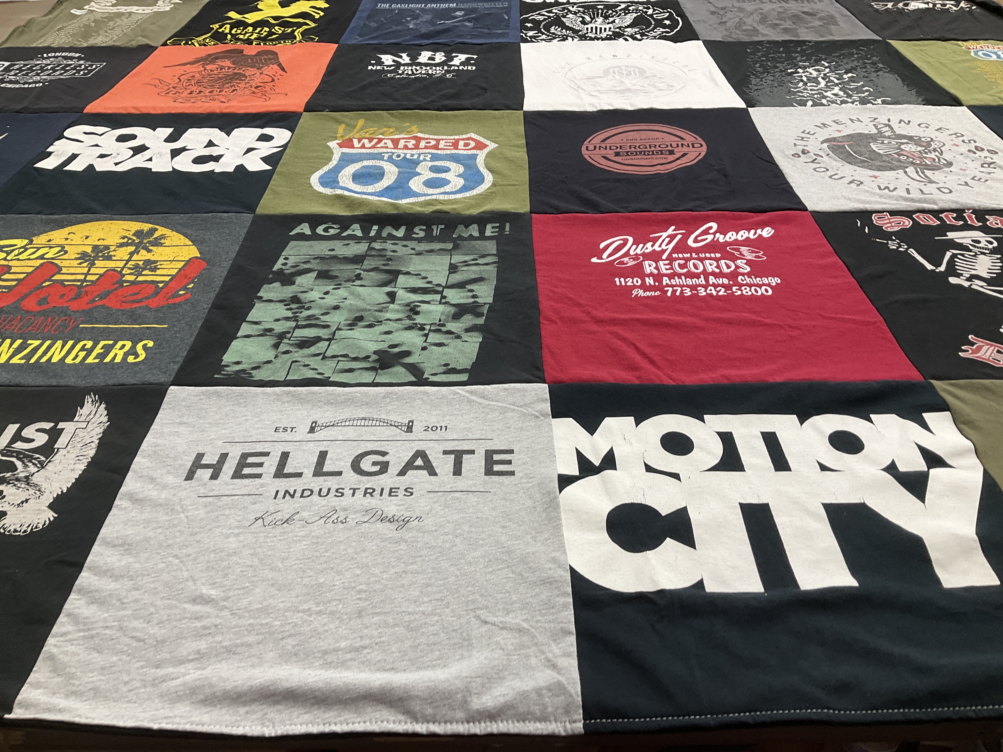 T-shirt quilt with music, records themes by Paul from VT