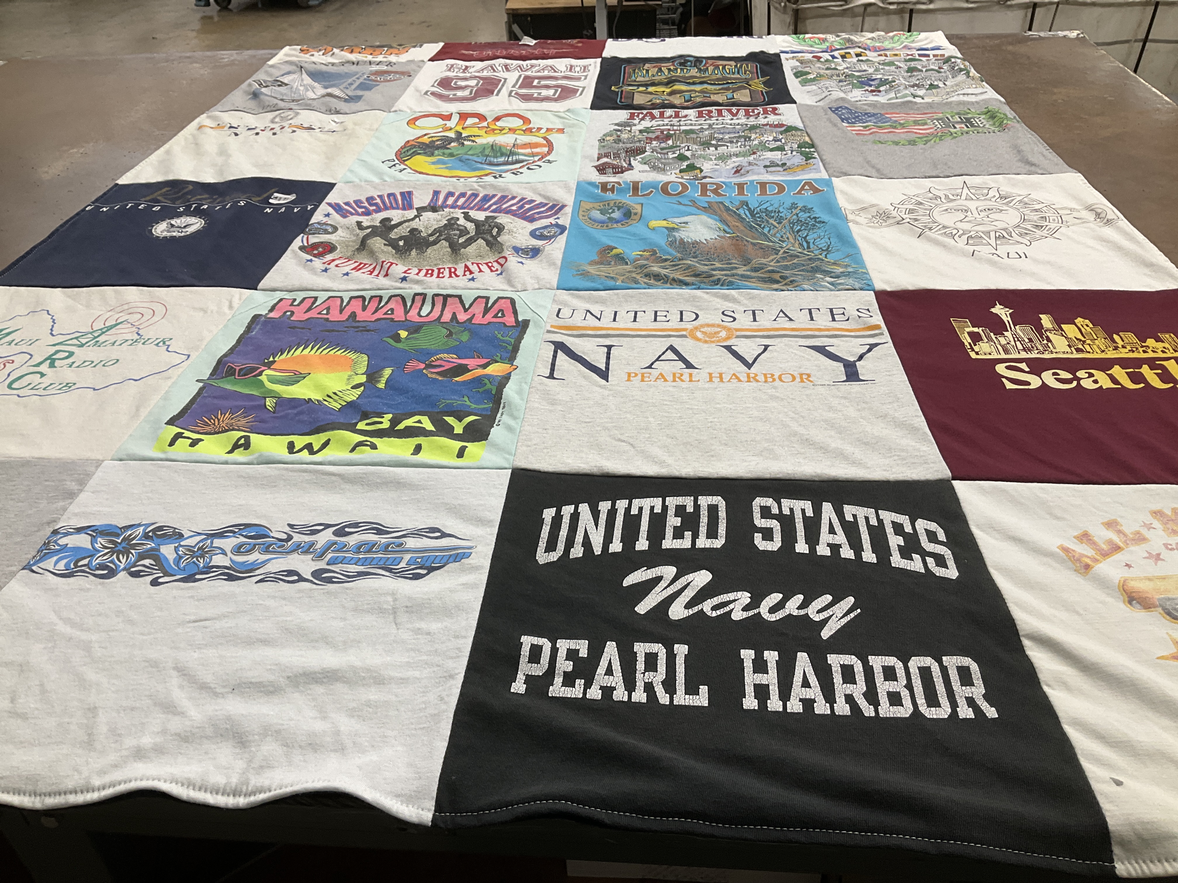 T-shirt quilt with travel, beaches themes by Danielle from MA