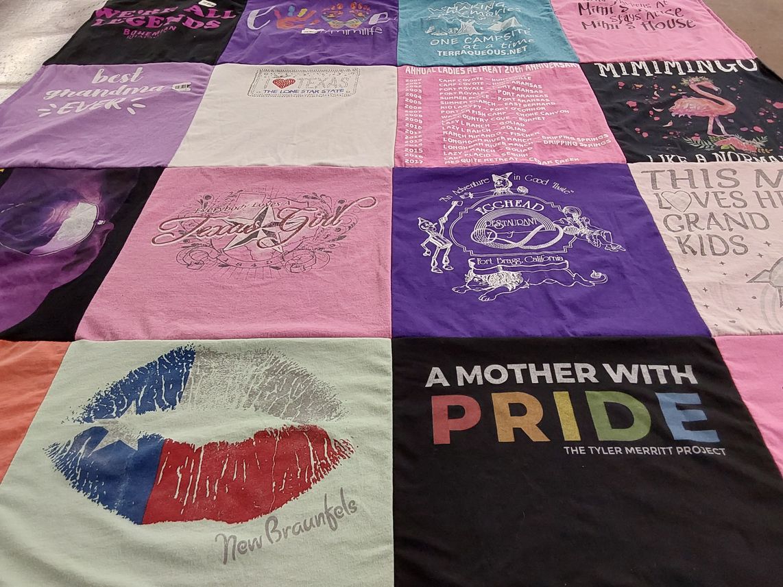 T-shirt quilt with family, pride themes by ReAnna from TX