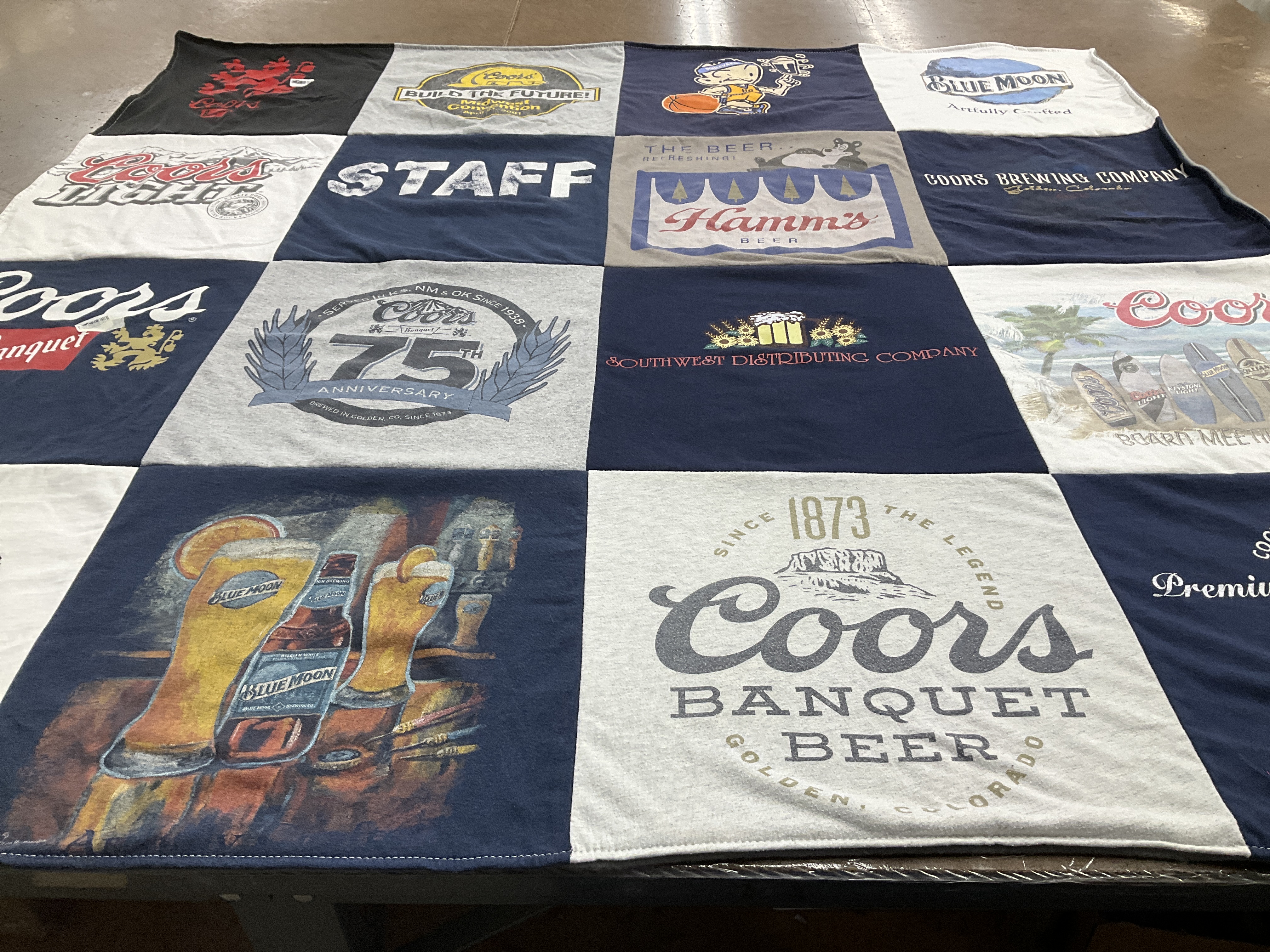 T-shirt quilt with craft beer, breweries themes by Rita from KS