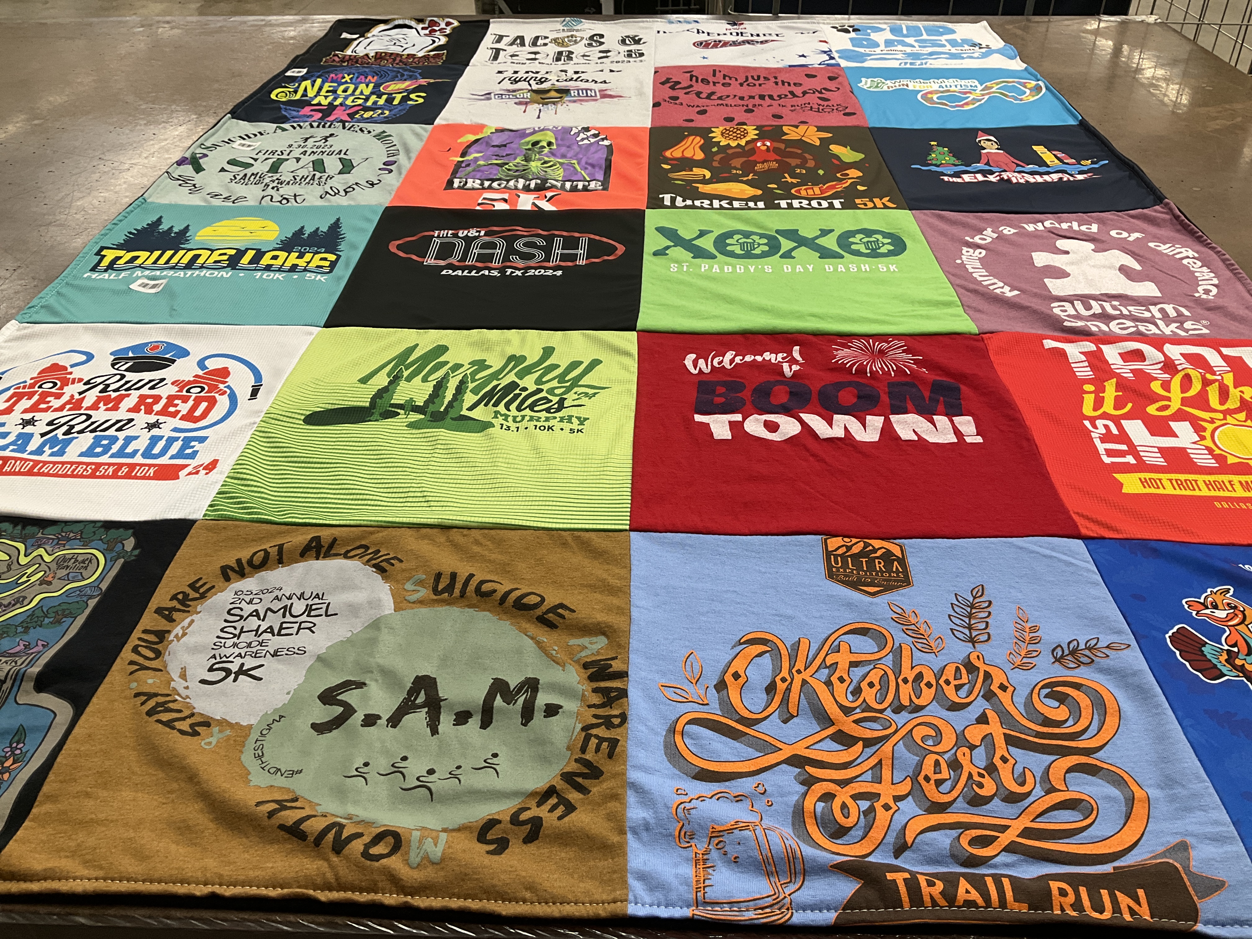 T-shirt quilt with running, awareness themes by Carlise from TX