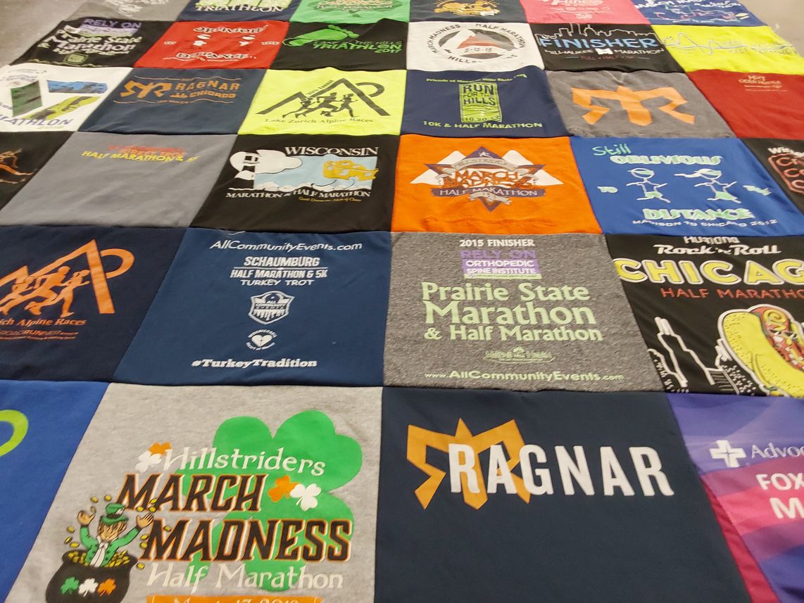 T-shirt quilt with running, marathons themes by Michelle from IL
