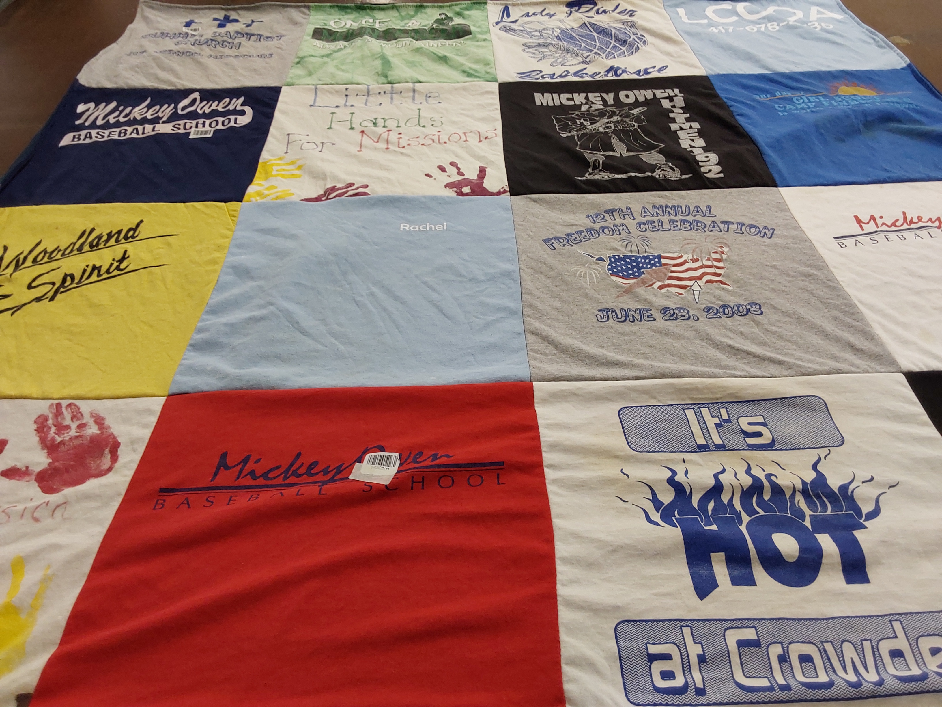 T-shirt quilt with baseball, community service themes by Martha from TX