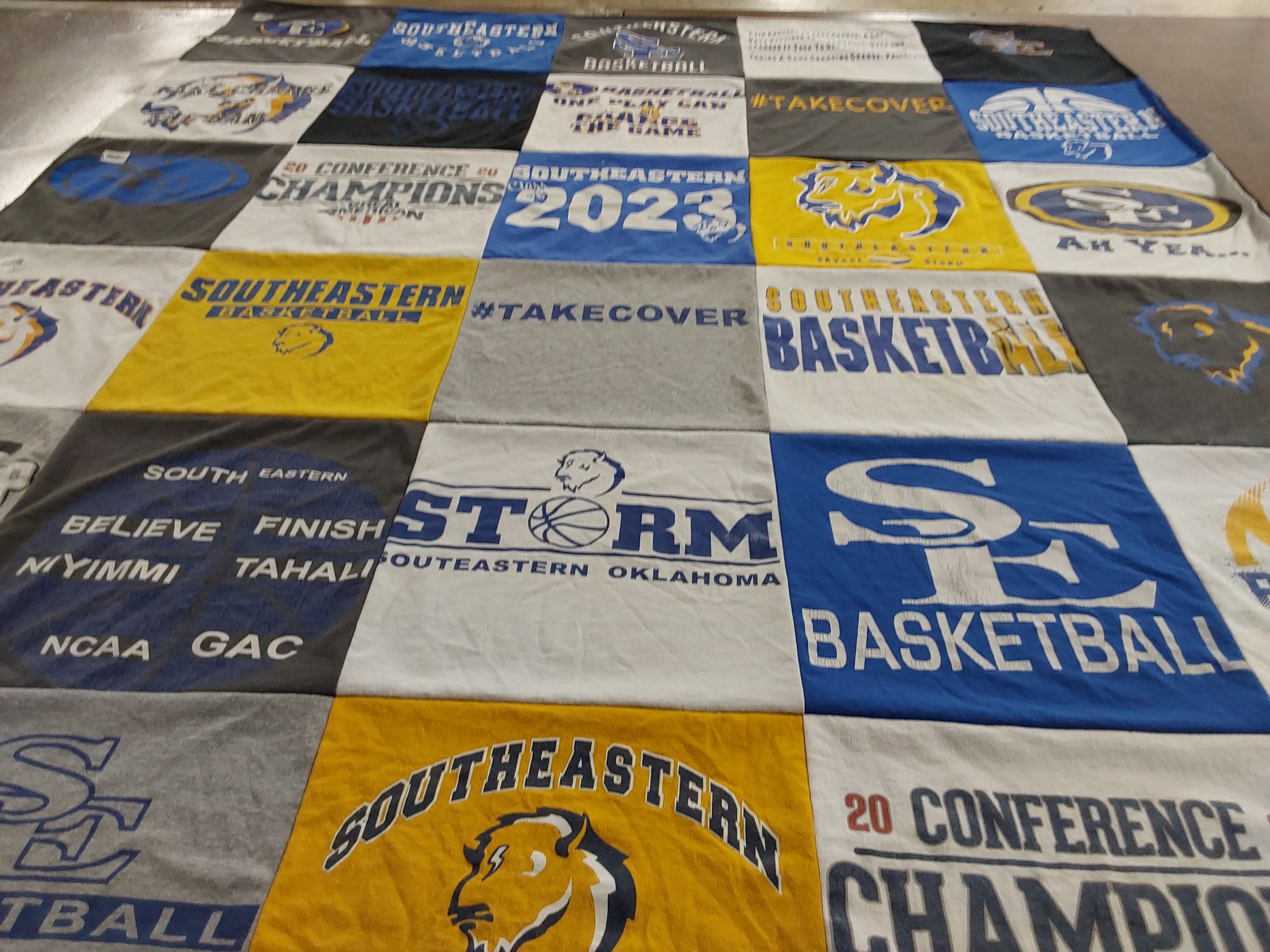 T-shirt quilt featuring southeastern oklahoma state university basketball by Jordan from OK