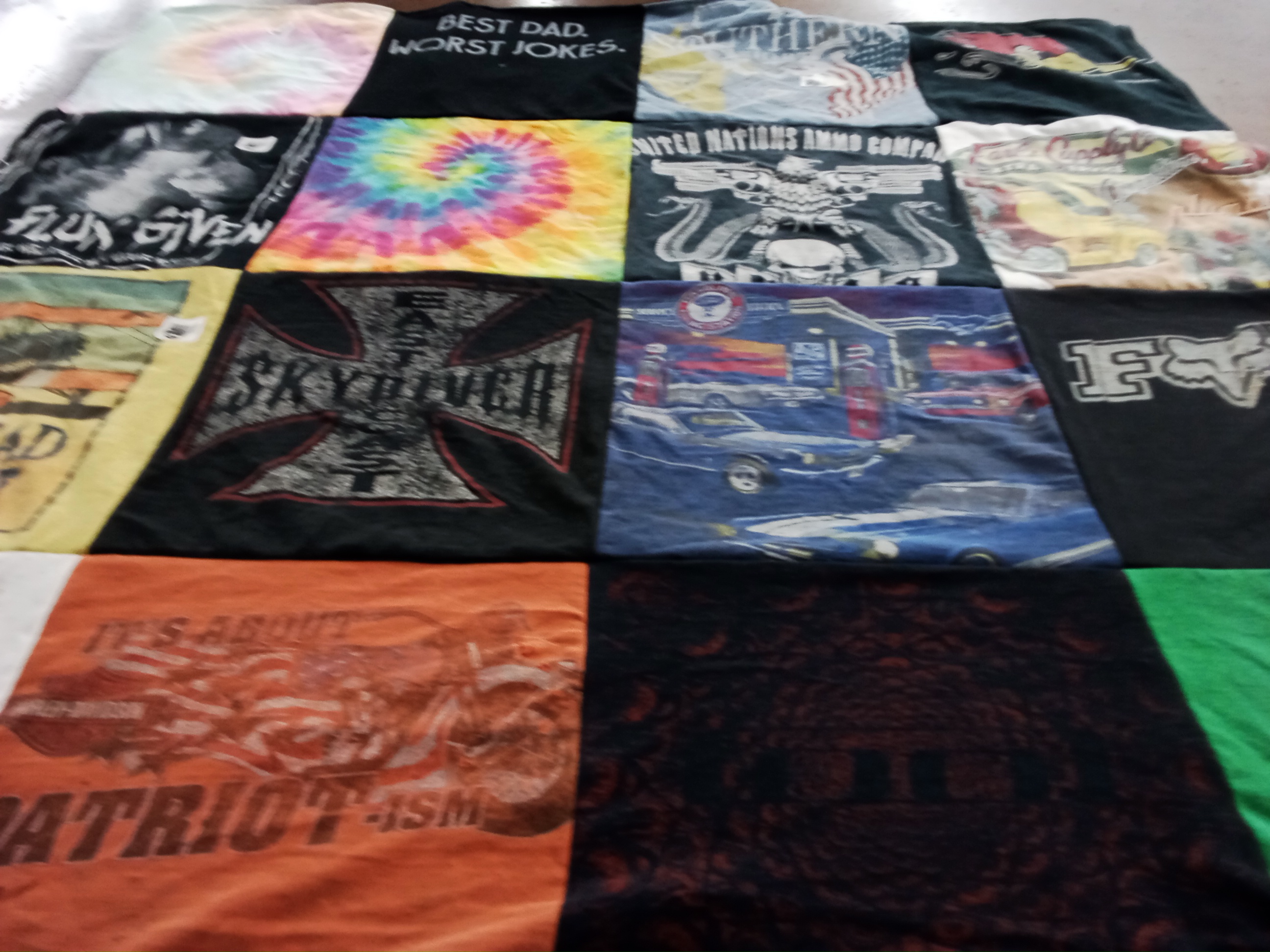T-shirt quilt with motorcycles, cars themes by Connor from VA