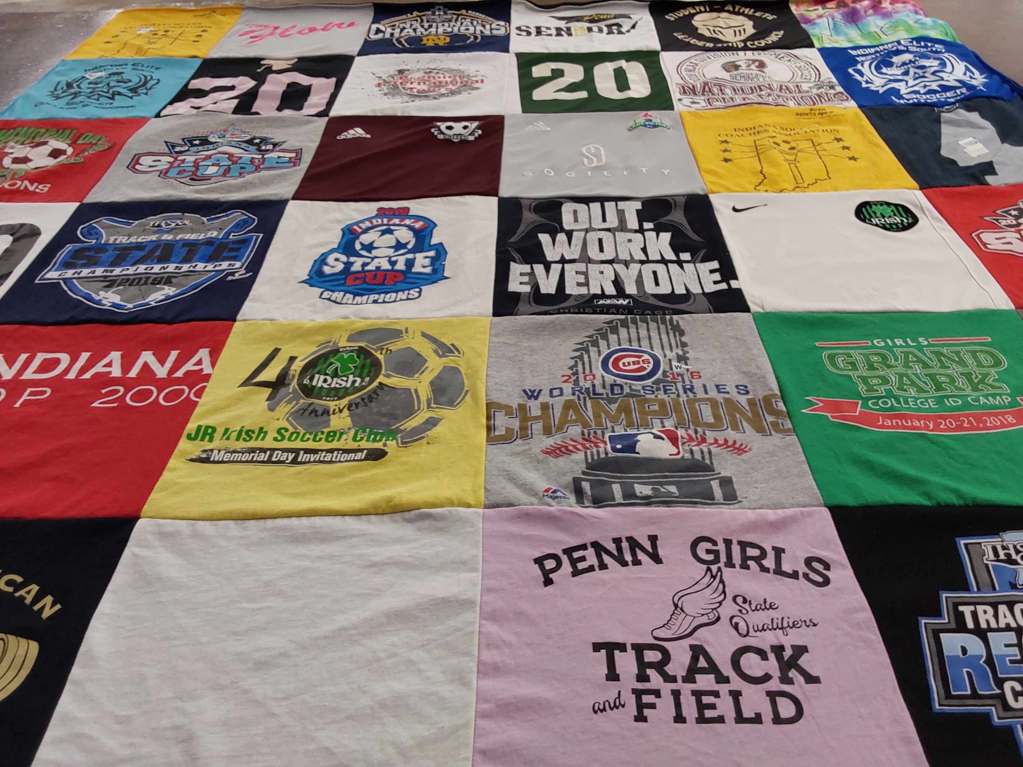 T-shirt quilt from penn high school by Maya from IN