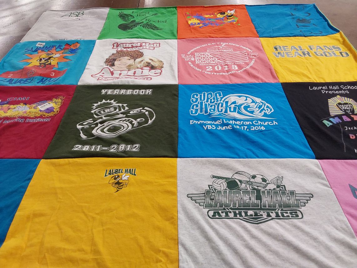T-shirt quilt featuring laurel hall athletics by Lily from CA