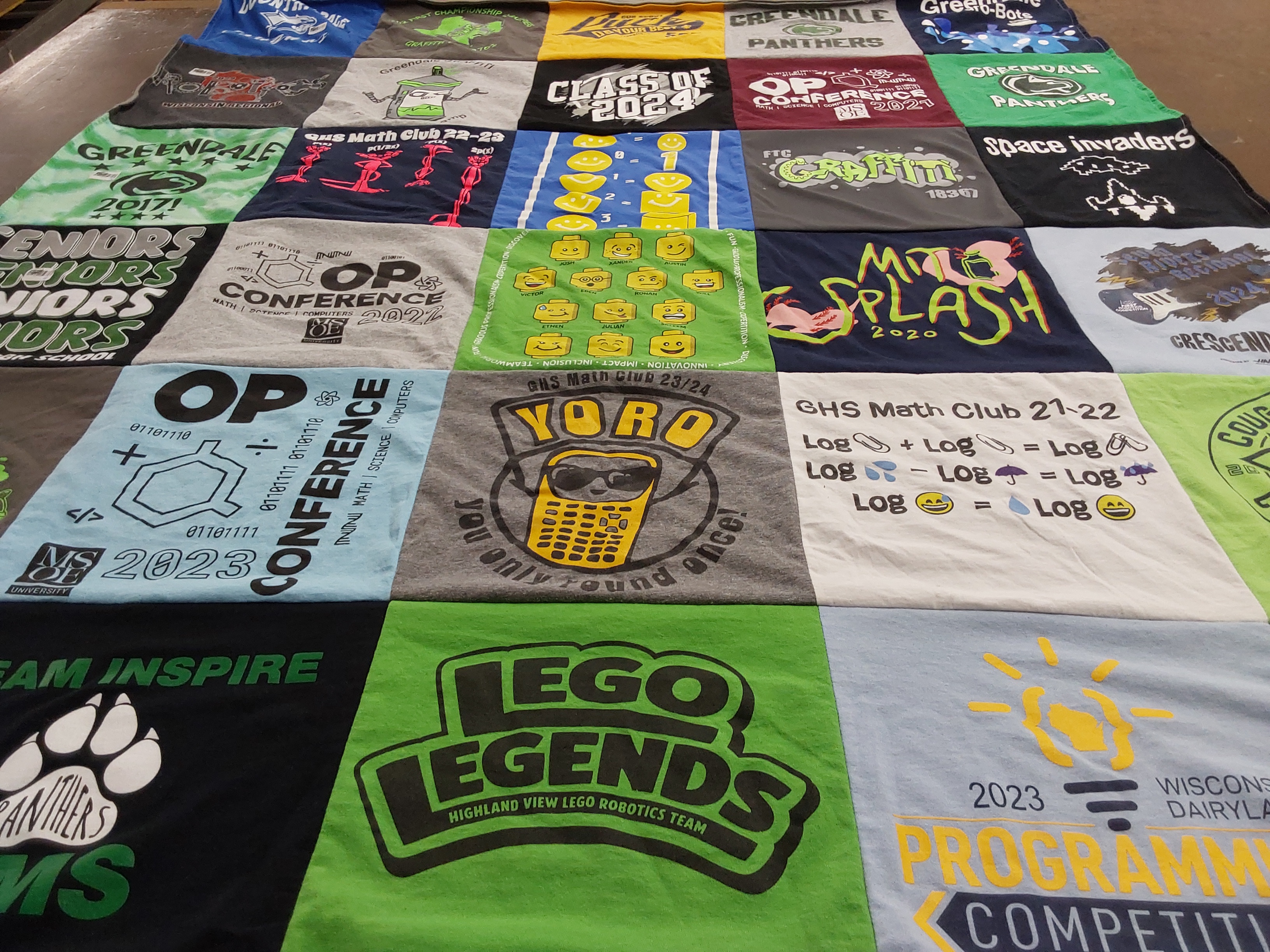 T-shirt quilt featuring highland view lego robotics team by Kelly from WI