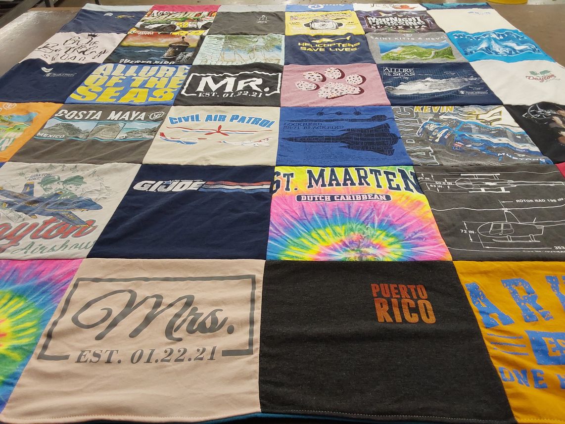 T-shirt quilt with aviation, travel themes by Christy from FL