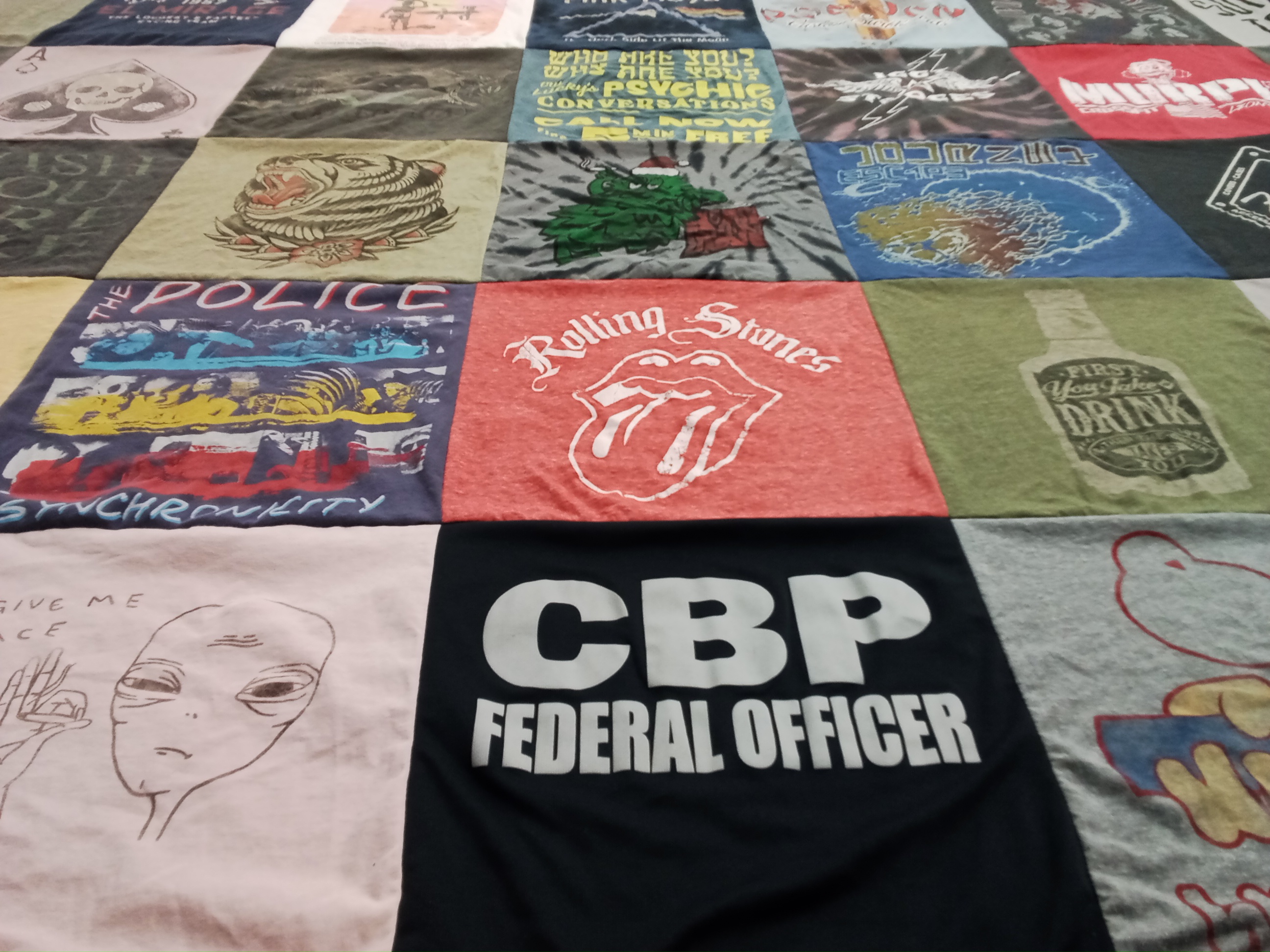 T-shirt quilt with music, drinking themes by Carolina from FL