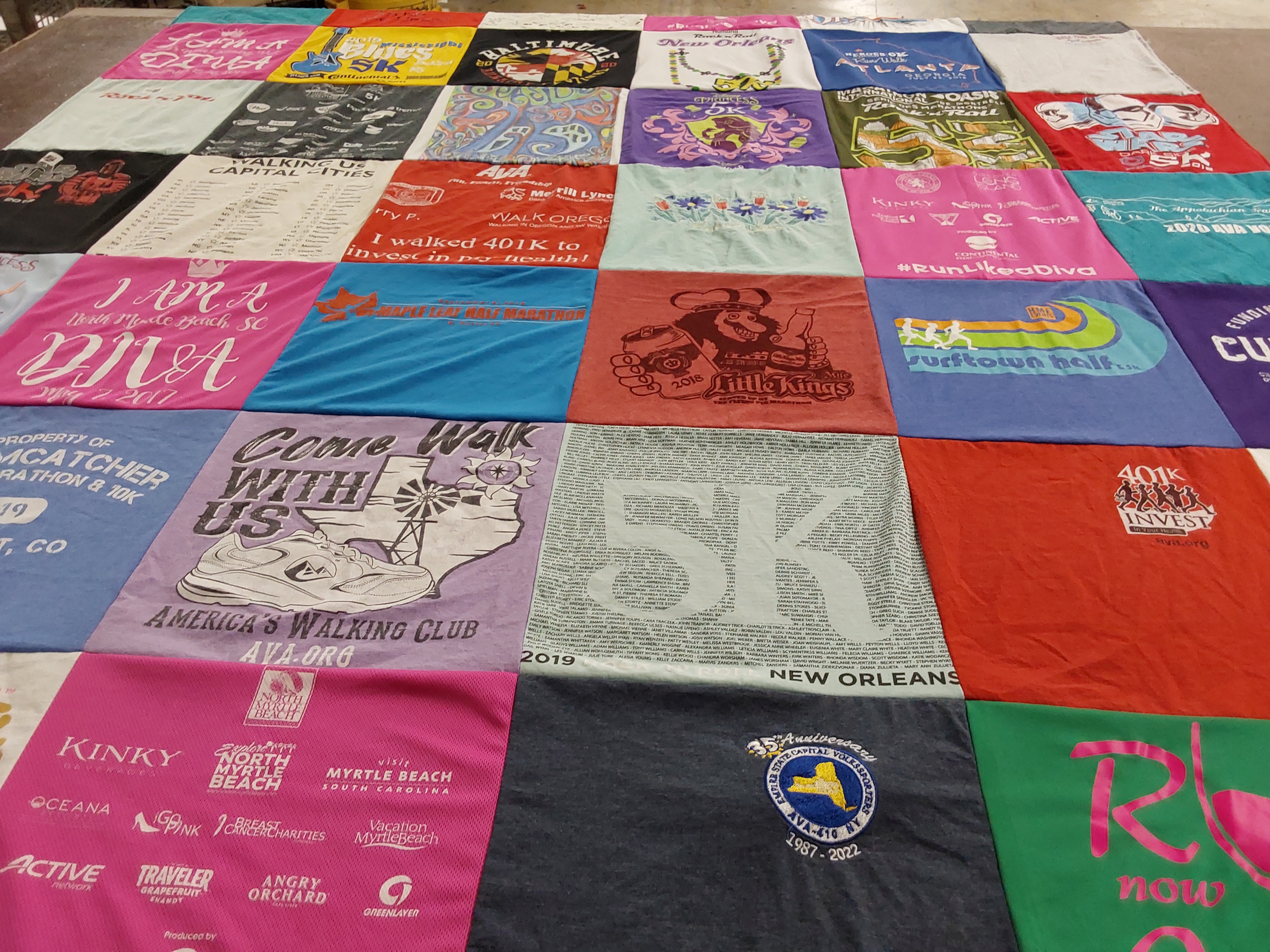 T-shirt quilt with running, walking themes by Louise from NY