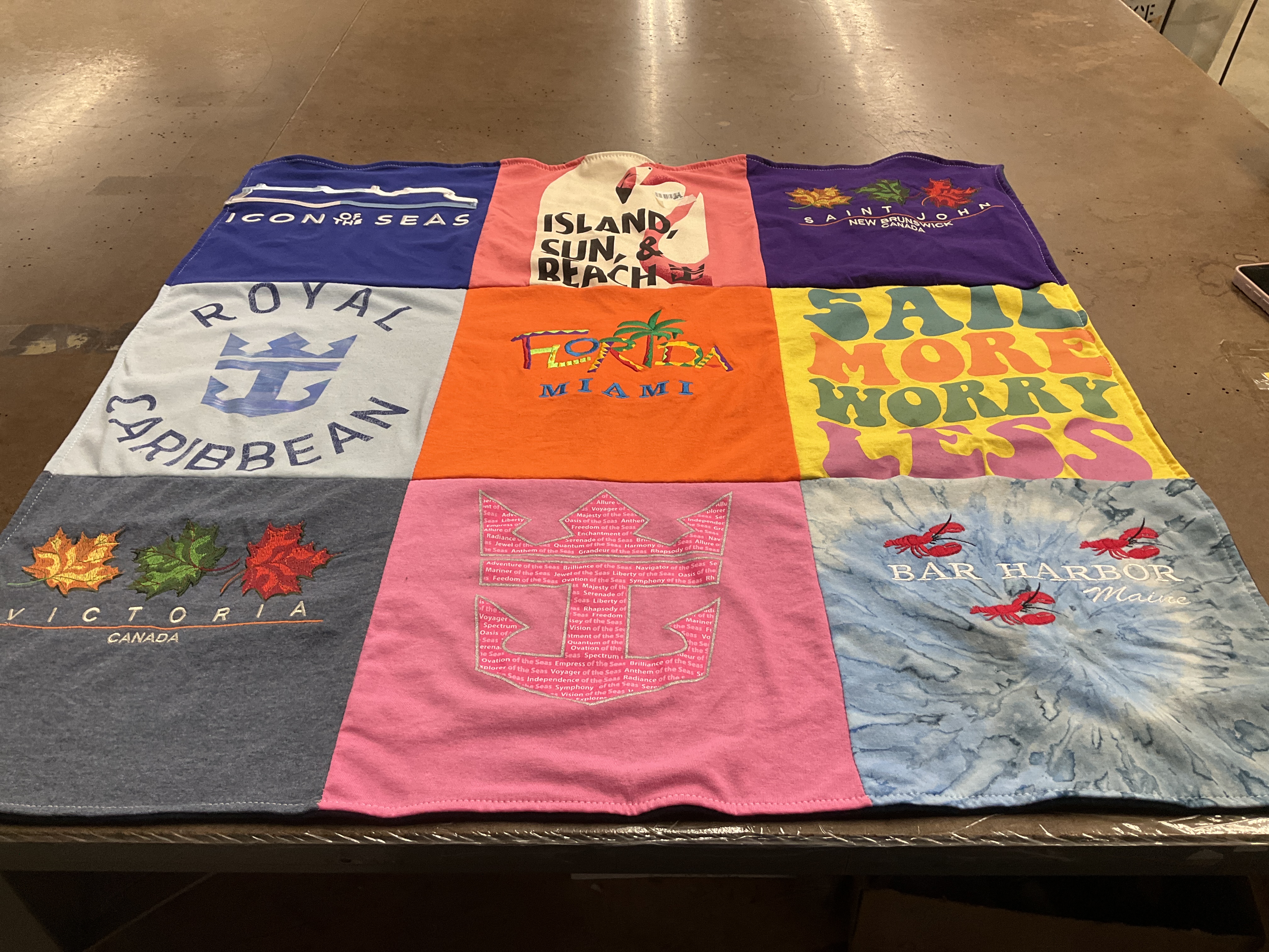 T-shirt quilt with cruising, travel themes by Stacy from TX