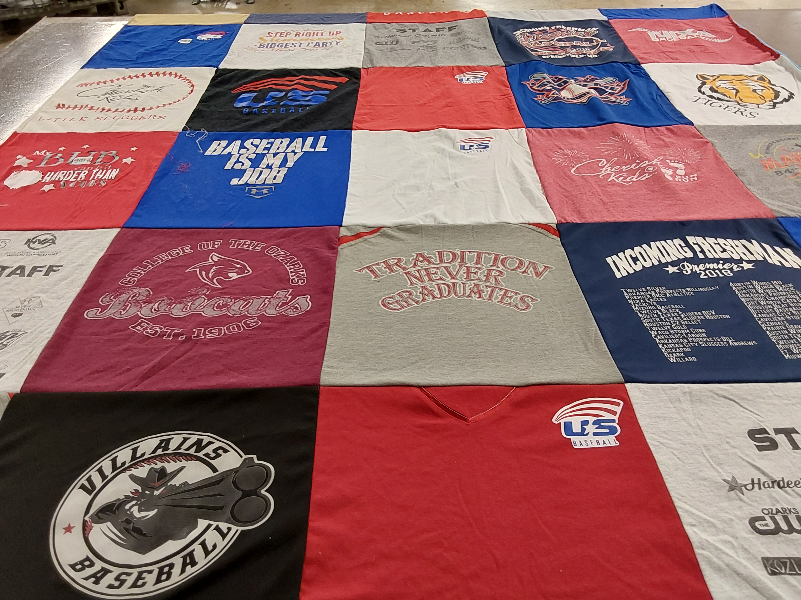 T-shirt quilt featuring villains baseball by Mackenzie from MO