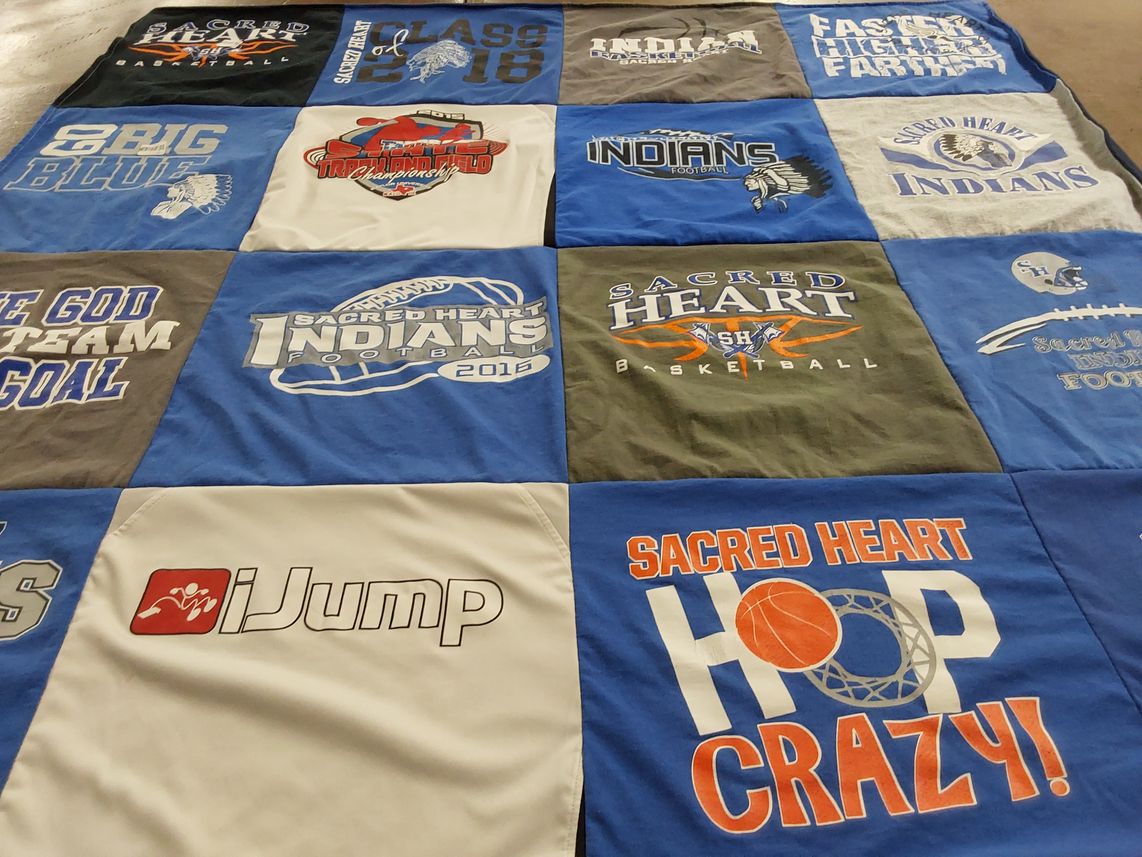 T-shirt quilt featuring sacred heart university football, sacred heart university basketball by Suzanne from TX