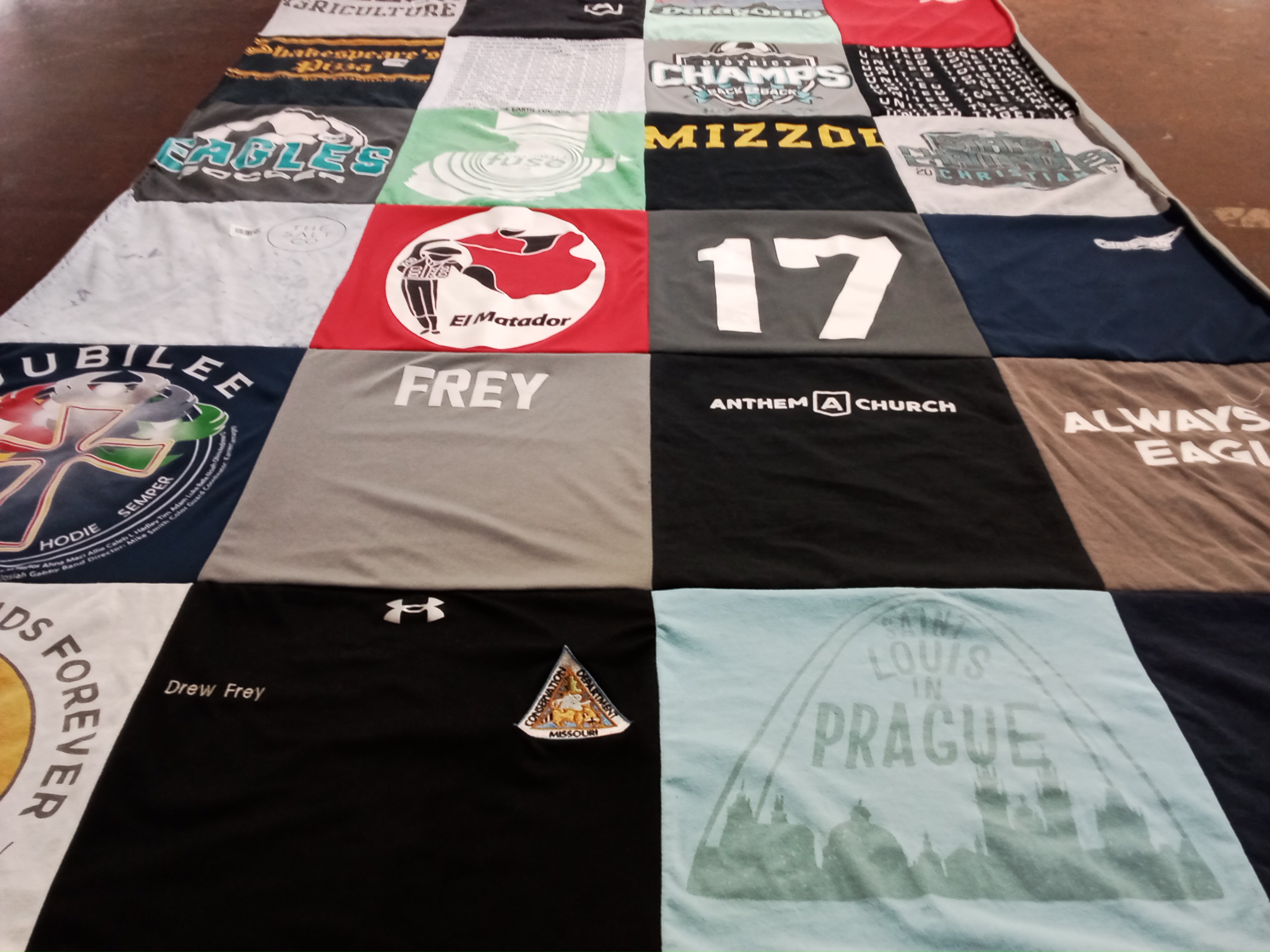 T-shirt quilt featuring mizzou eagles by Drew from MO