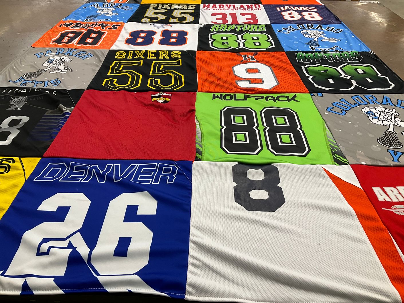 T-shirt quilt with sports, basketball themes by Todd from CO
