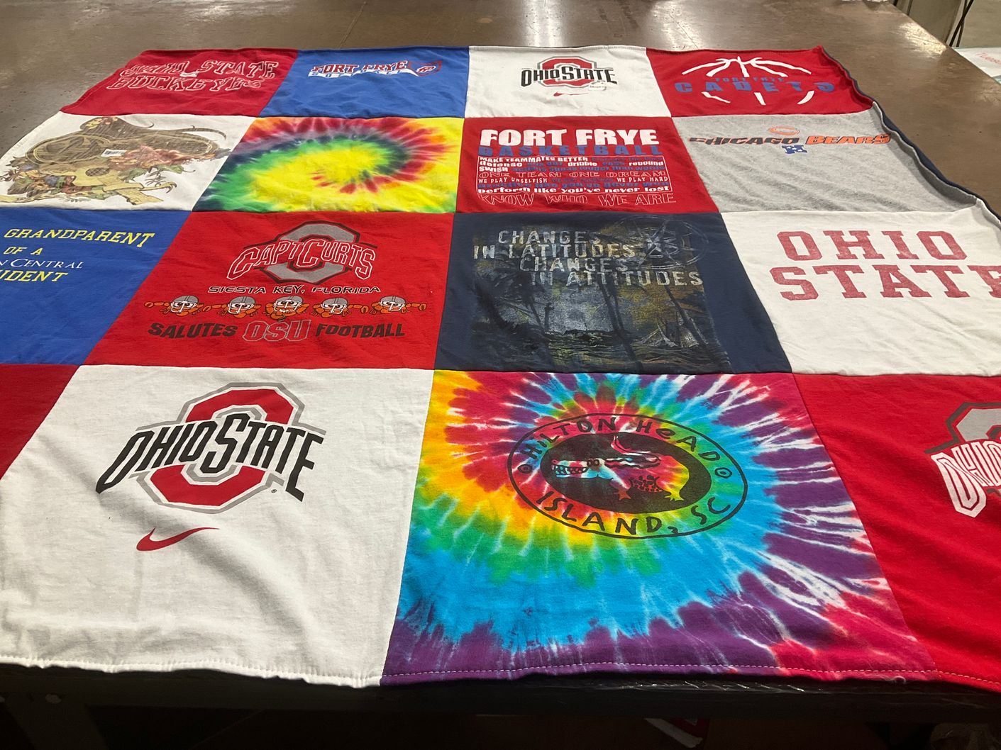T-shirt quilt featuring chicago bears, ohio state university by Lesa from OH