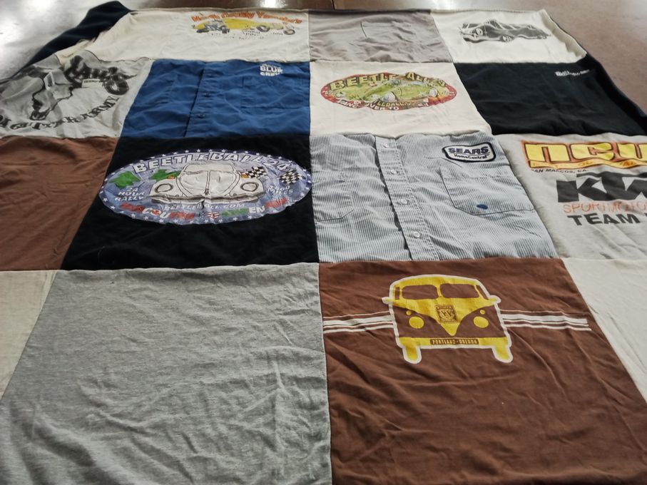 T-shirt quilt with cars, racing themes by Maria from OR