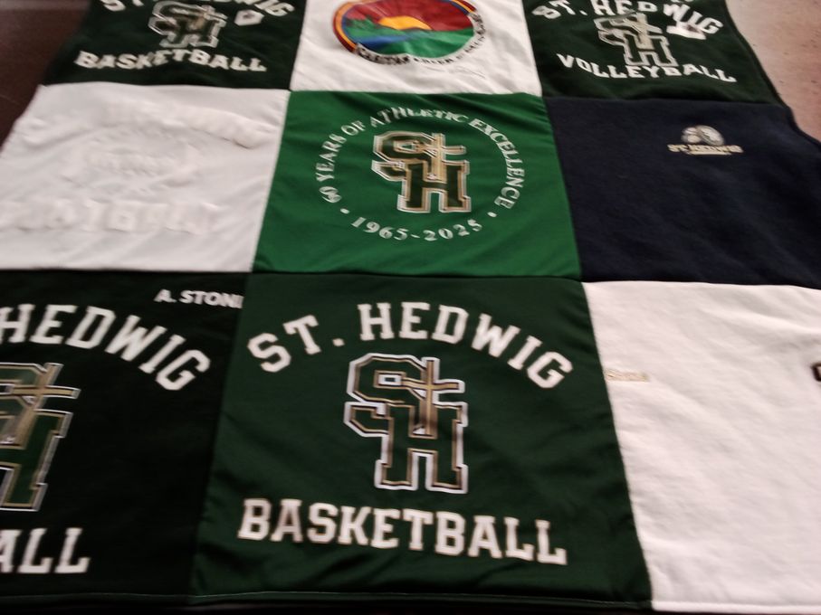 T-shirt quilt featuring st. hedwig basketball, st. hedwig volleyball by Brooke from CA