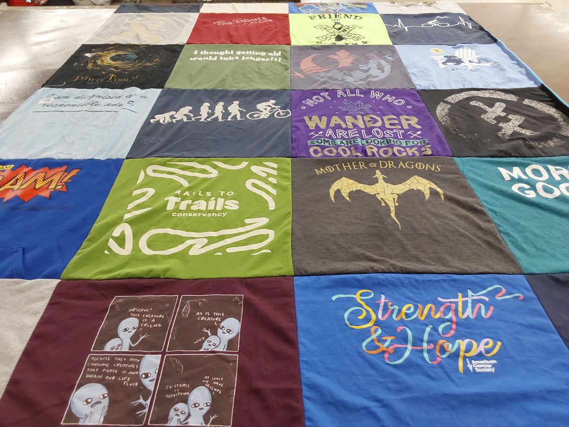 T-shirt quilt with outdoors, fantasy themes by Yasmin from MA