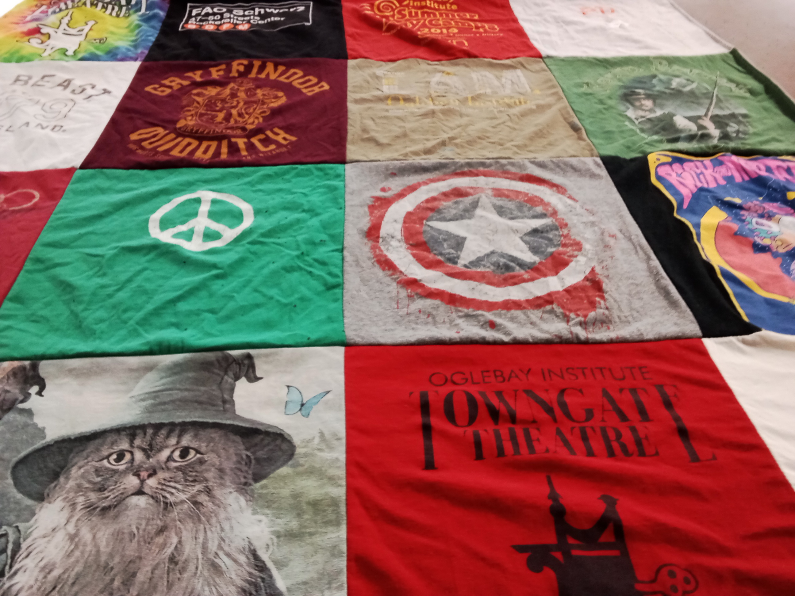 T-shirt quilt with harry potter, theatre themes by Diana from WV