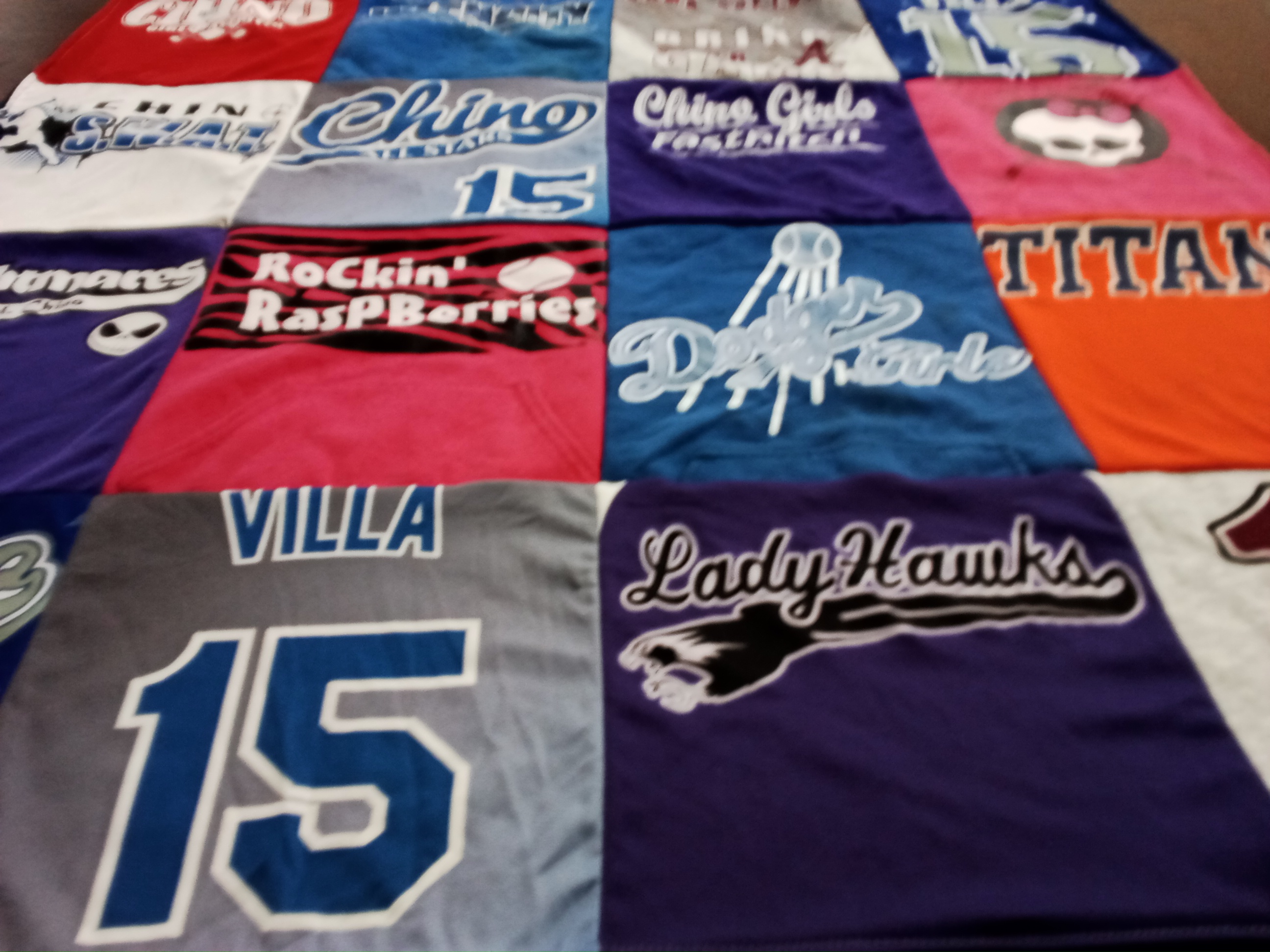 T-shirt quilt featuring chino girls football, ladyhawks by Nadine from CA