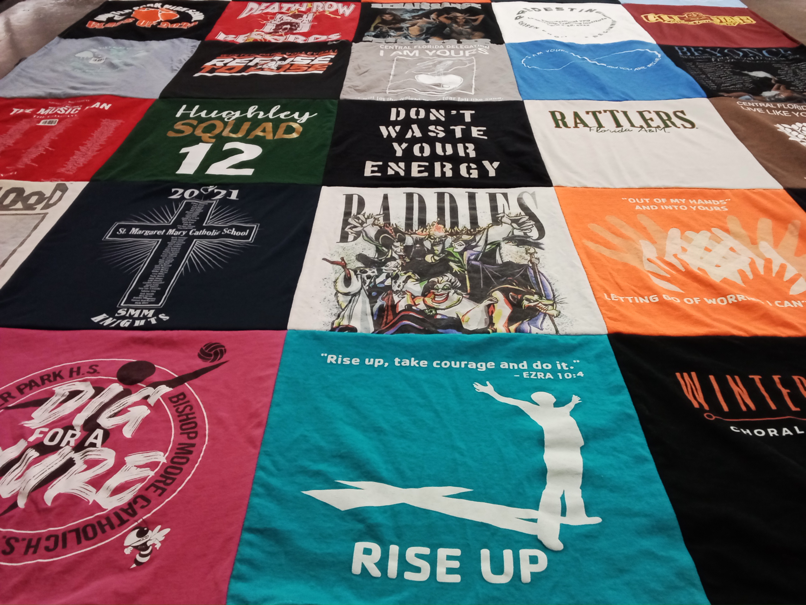 T-shirt quilt from st margaret mary catholic school, bishop moore catholic high school by Joy from FL