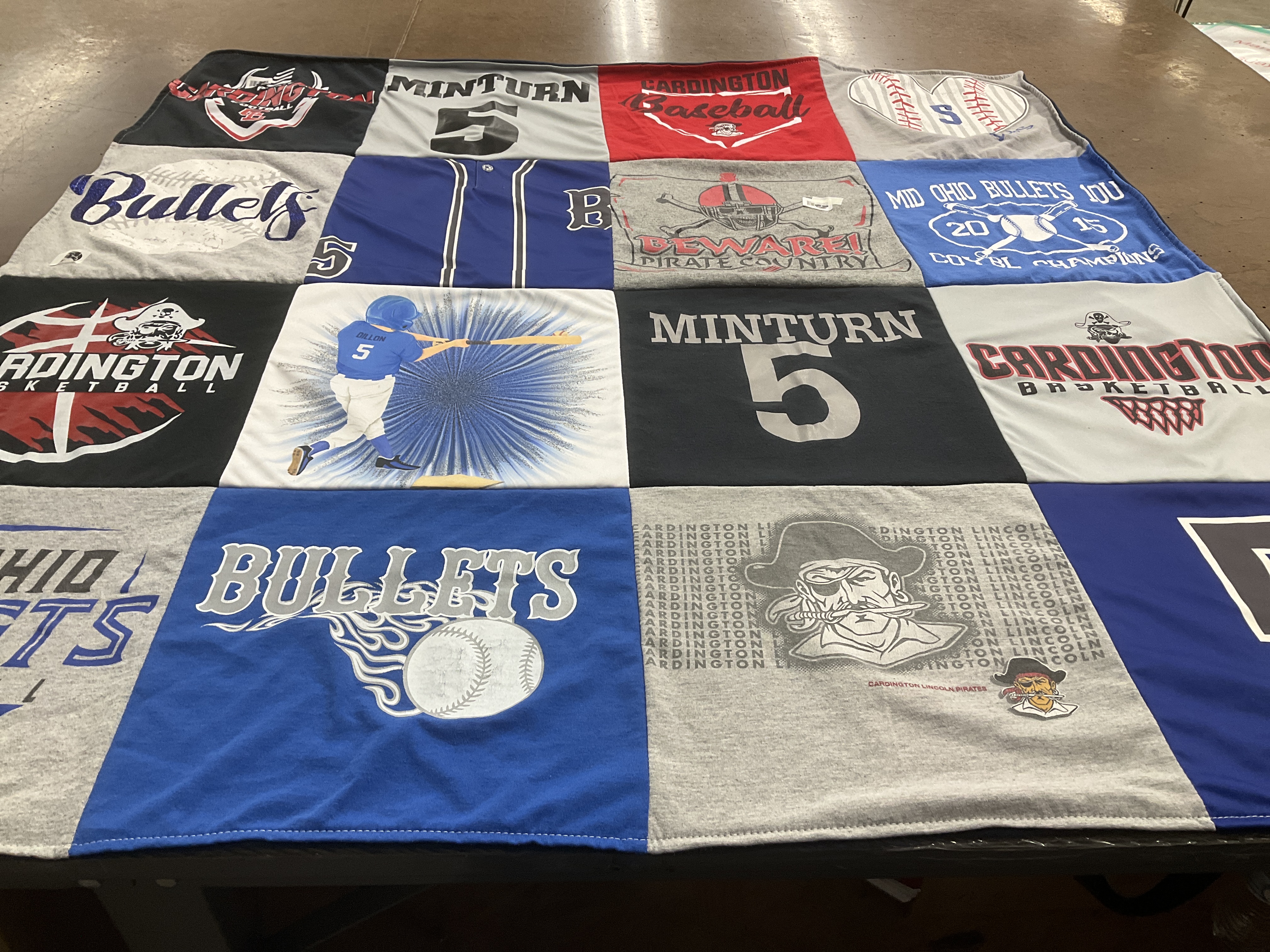 T-shirt quilt featuring cardington lincoln pirates, mid ohio bullets by Lori from OH