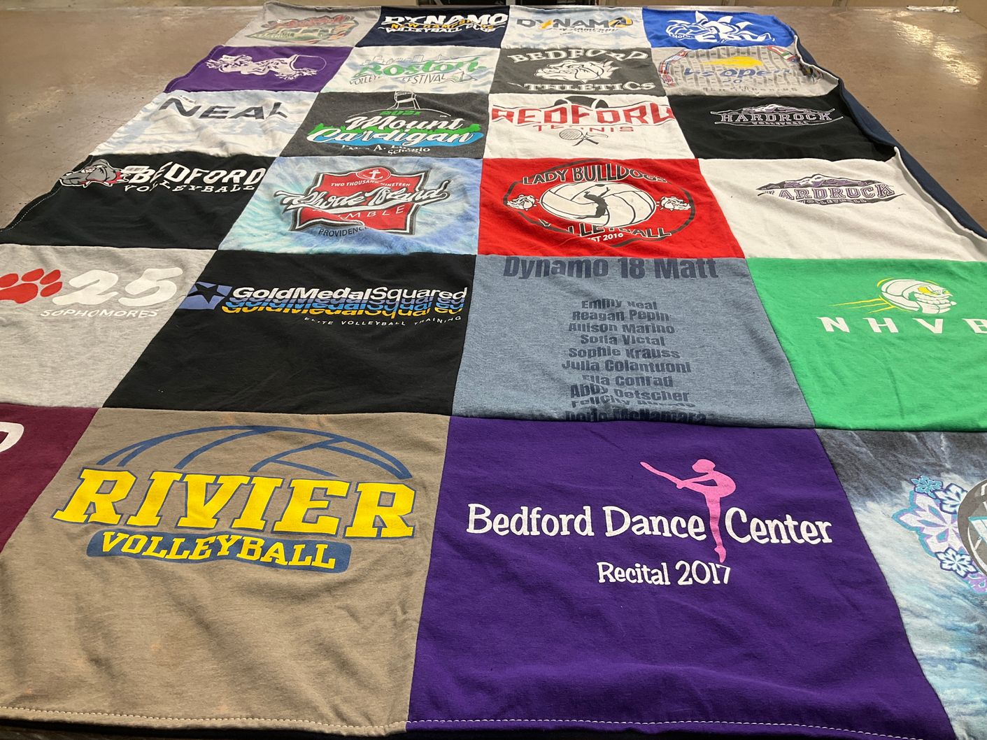 T-shirt quilt featuring bedford volleyball, lady bulldogs volleyball by Leah from NH