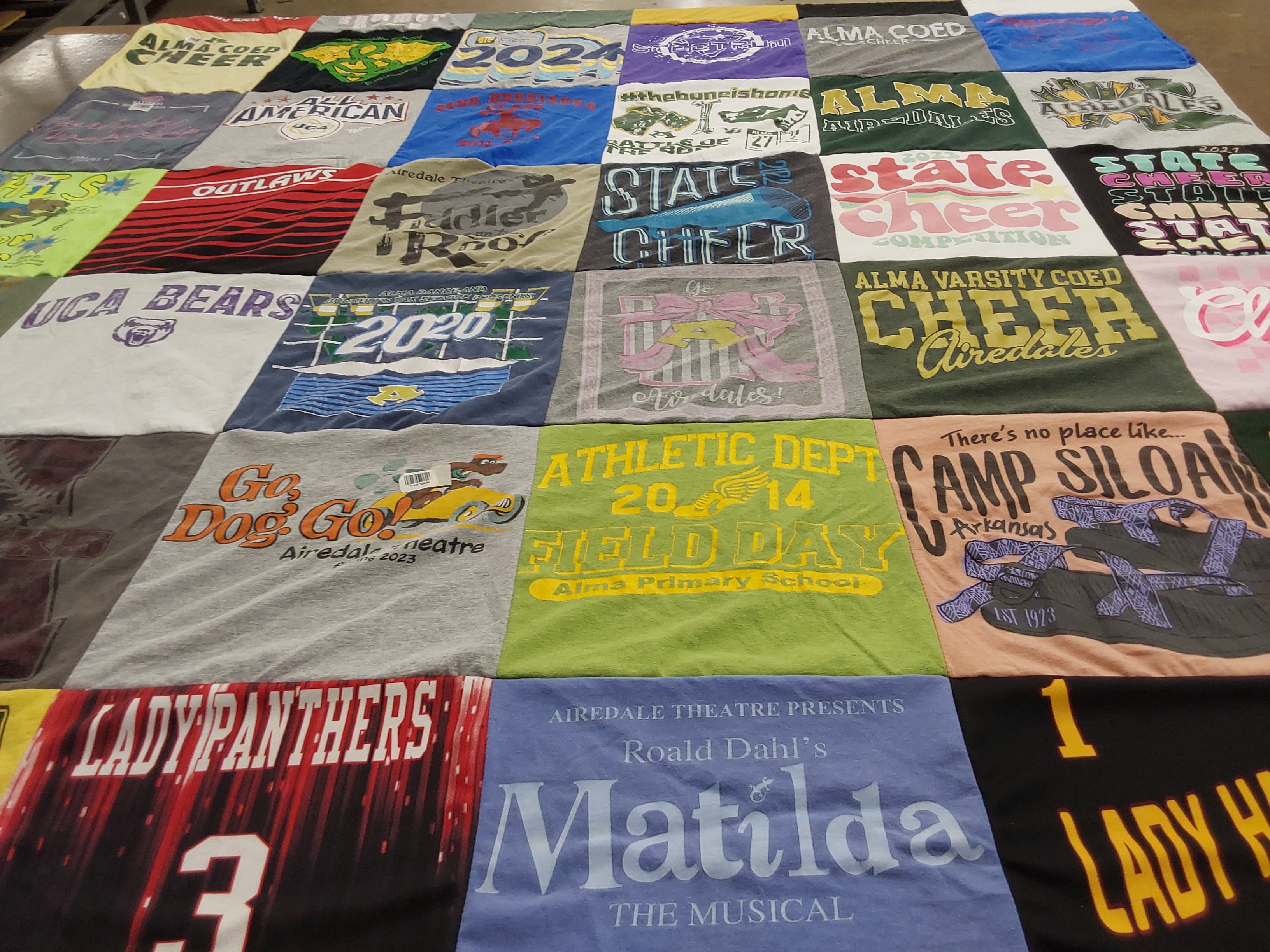 T-shirt quilt featuring lady panthers, airedale cheer by Carrie from AR
