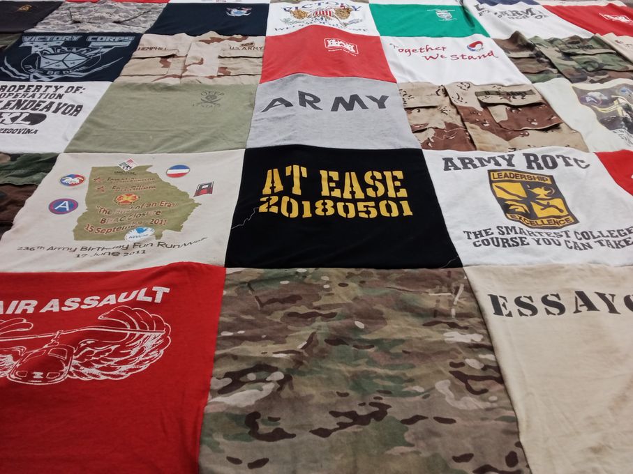 T-shirt quilt with military, fitness themes by Melinda from GA