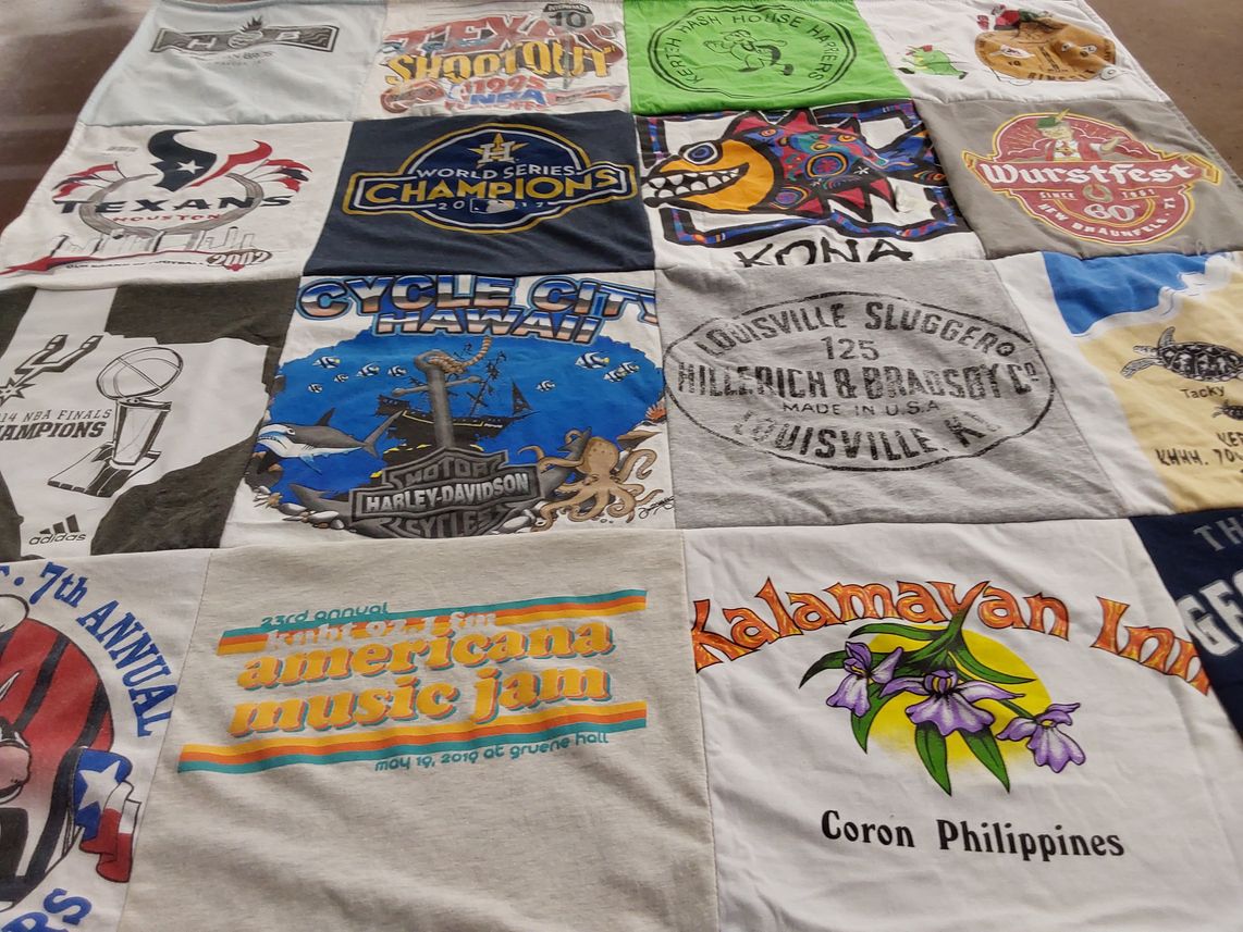 T-shirt quilt featuring houston texans, san antonio spurs by Kimberly from TX