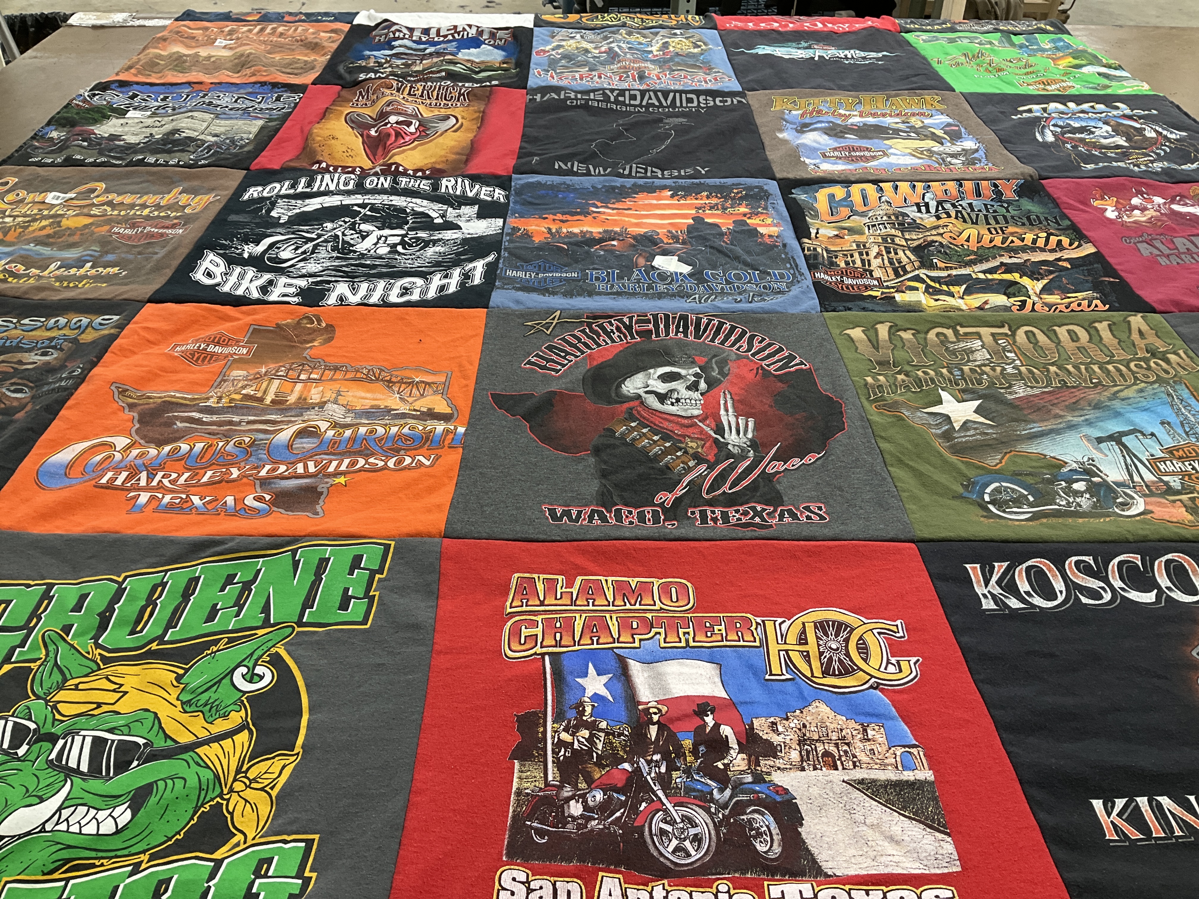 T-shirt quilt with motorcycles, bikers themes by Gina from TX