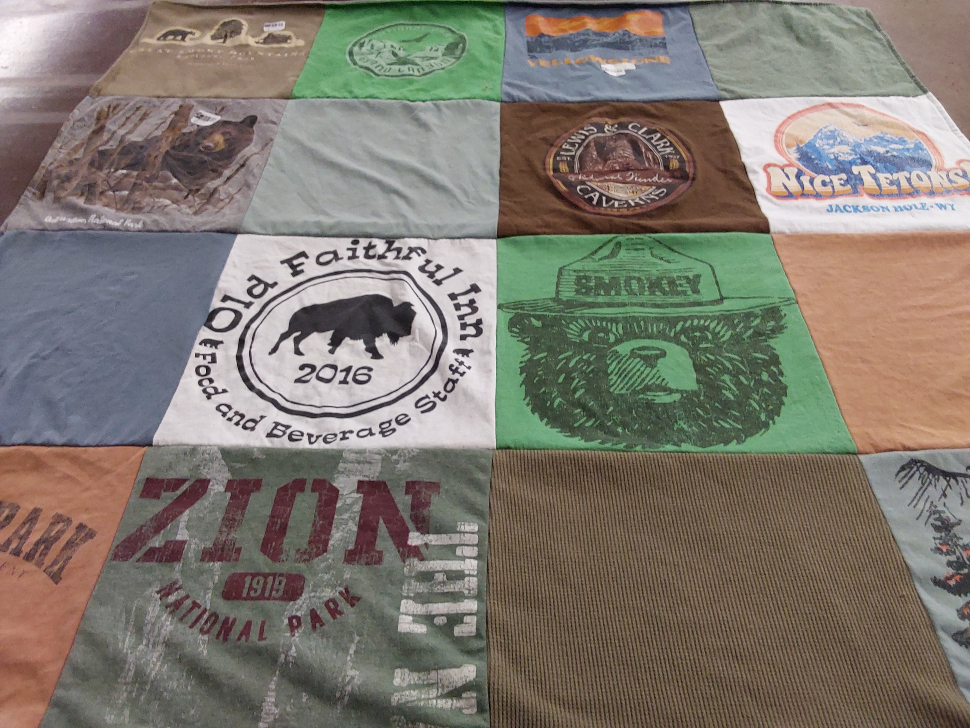 T-shirt quilt with national parks, nature themes by Mackenzie from TN