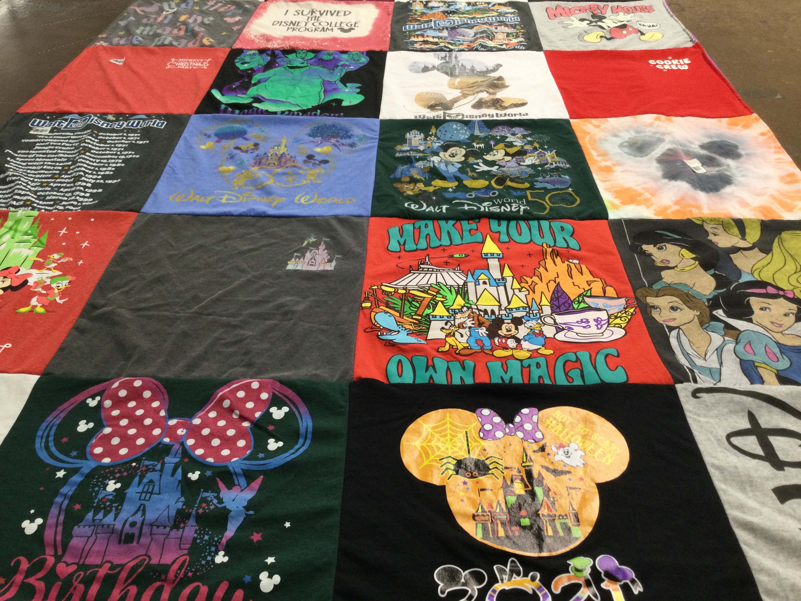 T-shirt quilt with disney, theme parks themes by Laura from NY