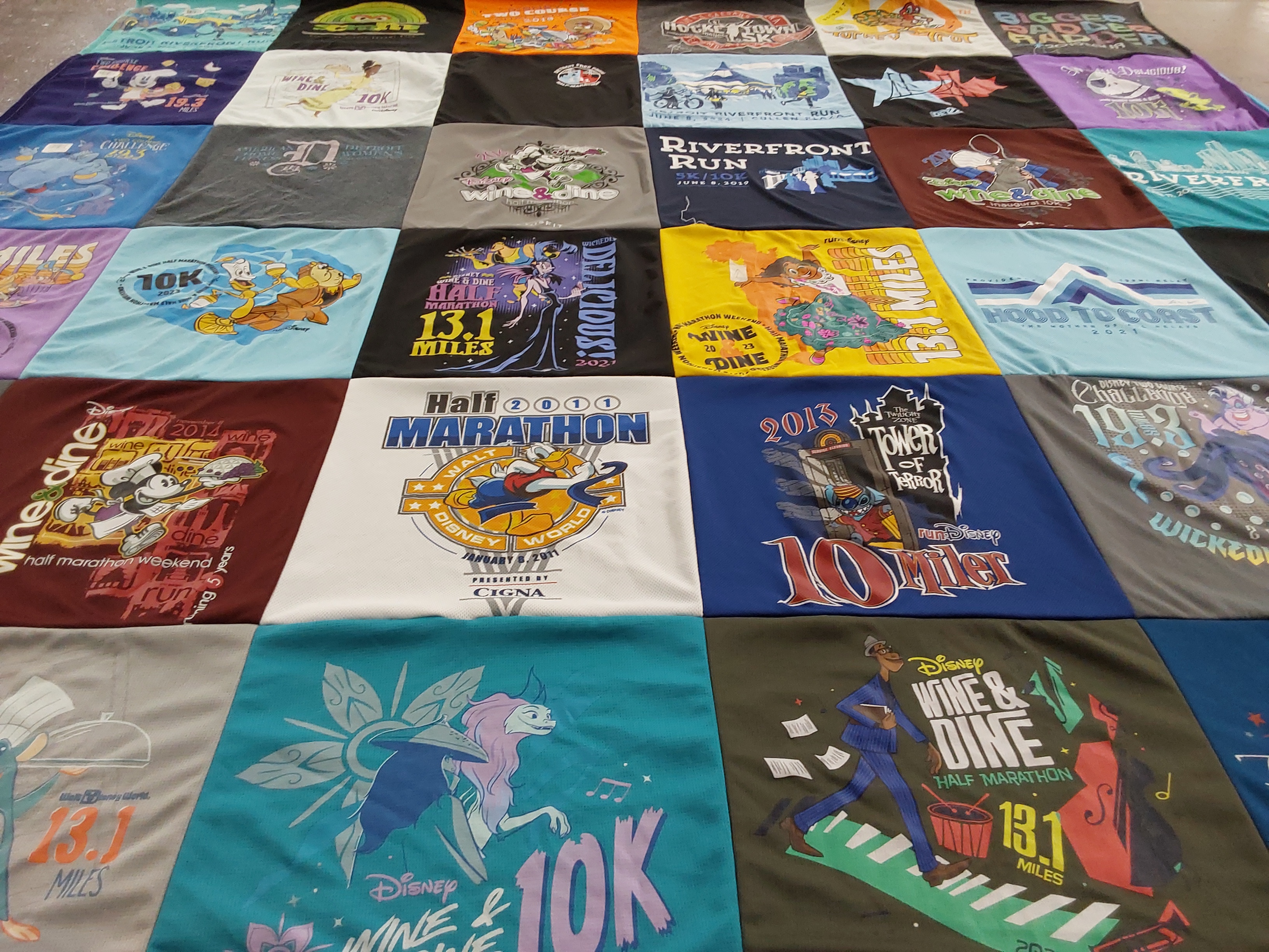 T-shirt quilt with running, disney themes by Wendy from MI