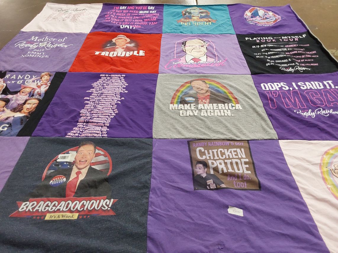 T-shirt quilt with lgbtq advocacy, comedy themes by GWEN from FL