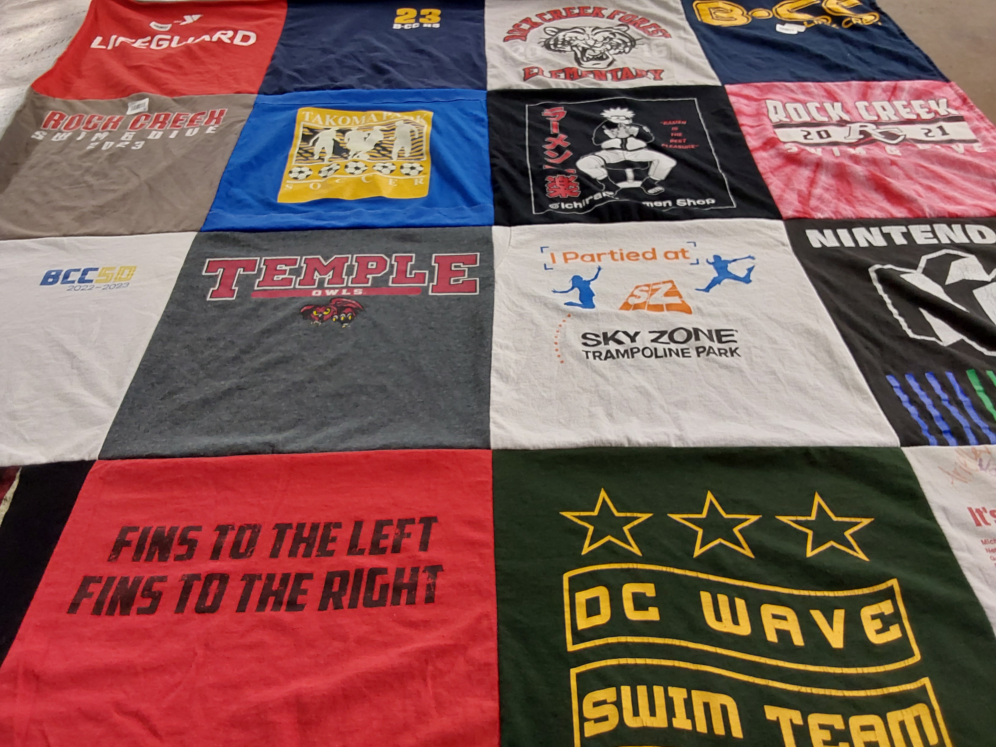 T-shirt quilt featuring dc wave swim team by Elizabeth from MD