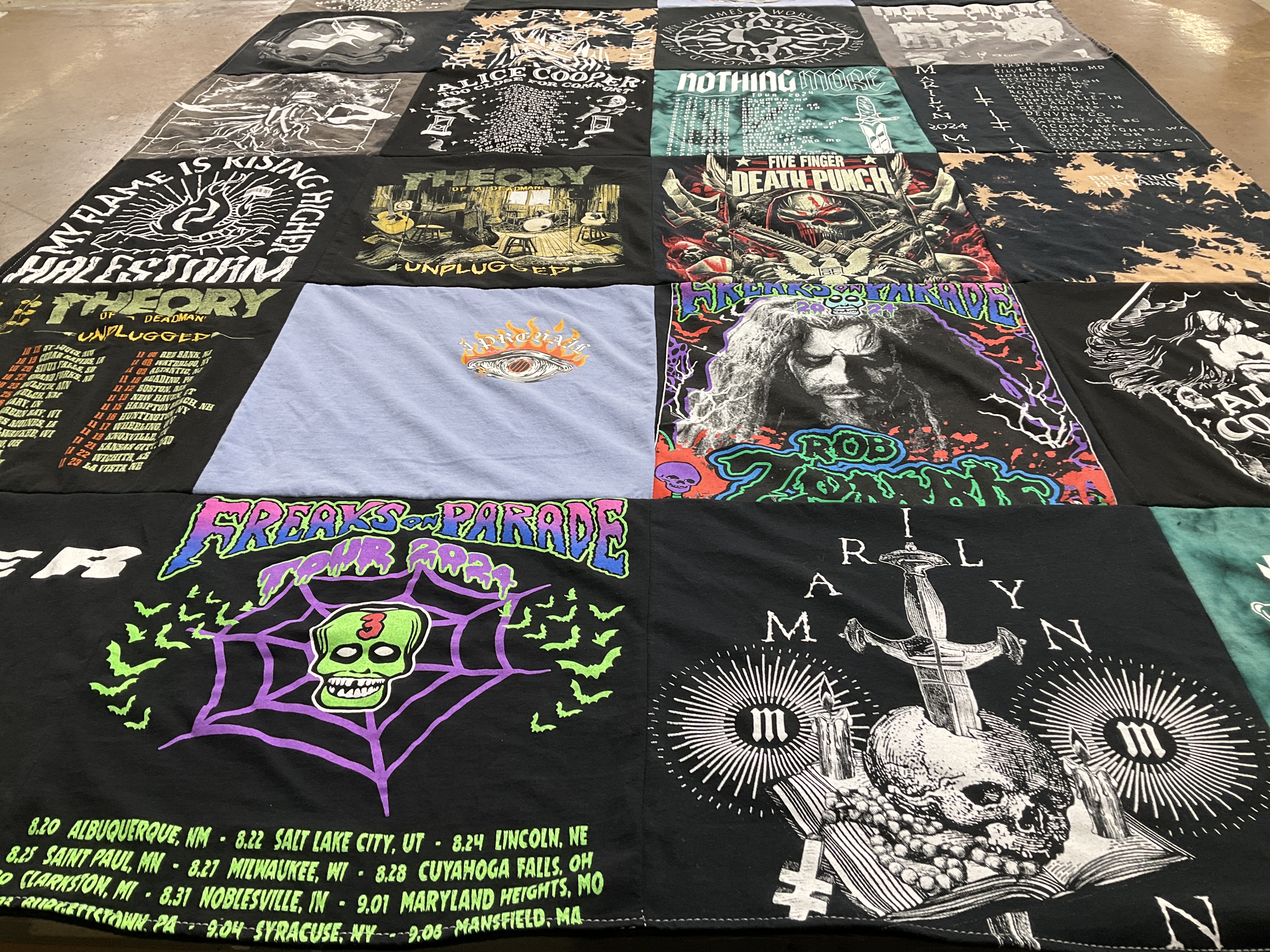 T-shirt quilt with music, rock themes by Jackie from MO