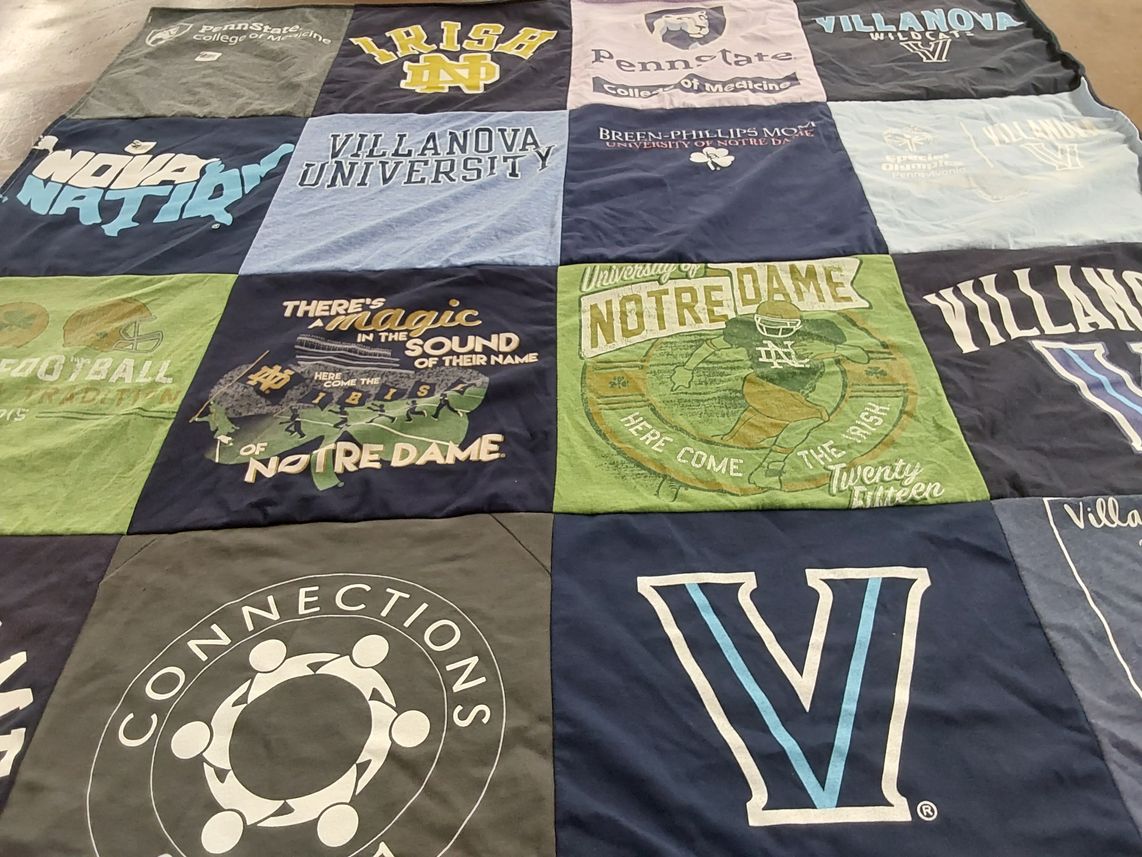 T-shirt quilt from villanova university, university of notre dame by Debra from VA