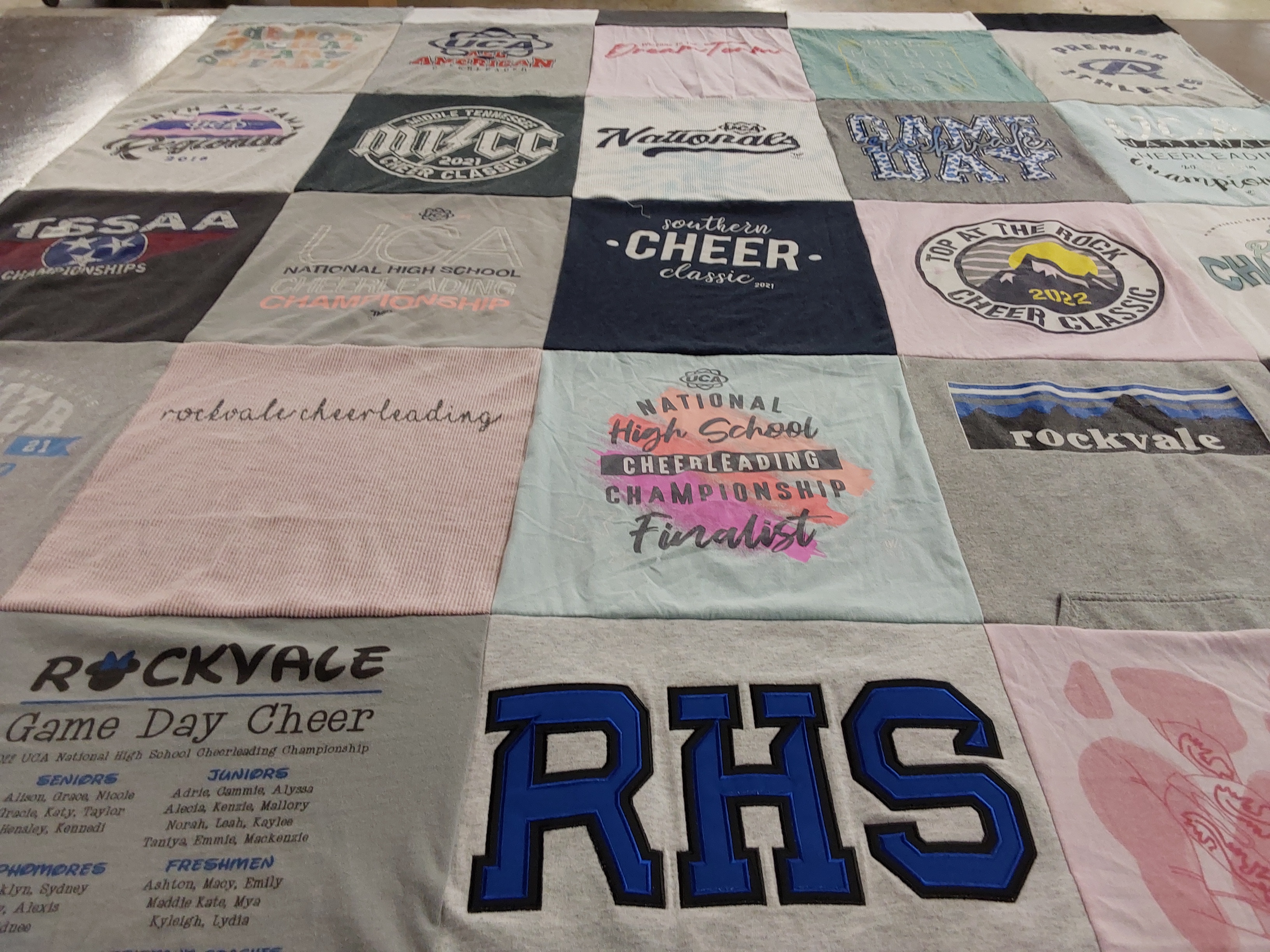 T-shirt quilt featuring rockvale high school cheerleading by Felicia from TN