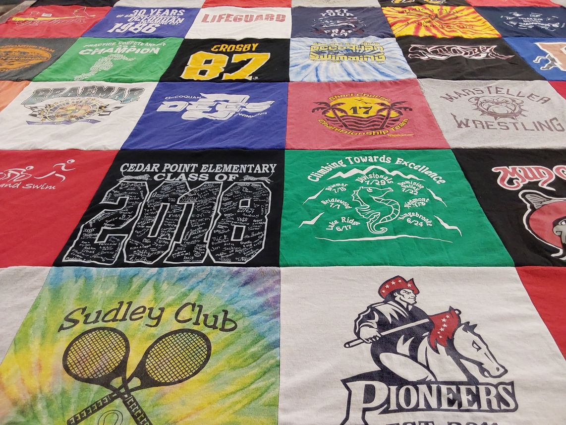 T-shirt quilt featuring pioneers by Karen from VA