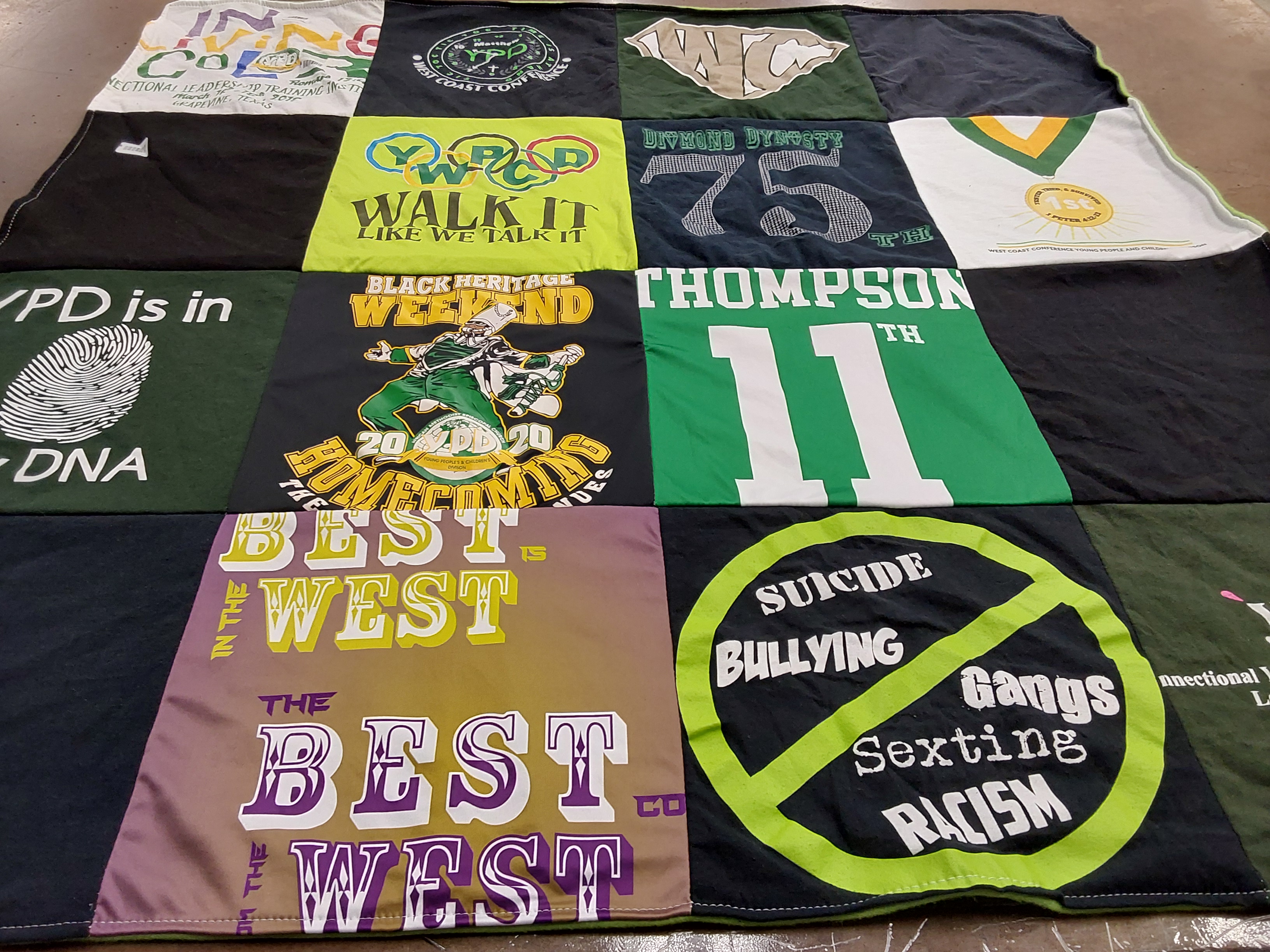 T-shirt quilt with youth leadership, community service themes by Catera from FL