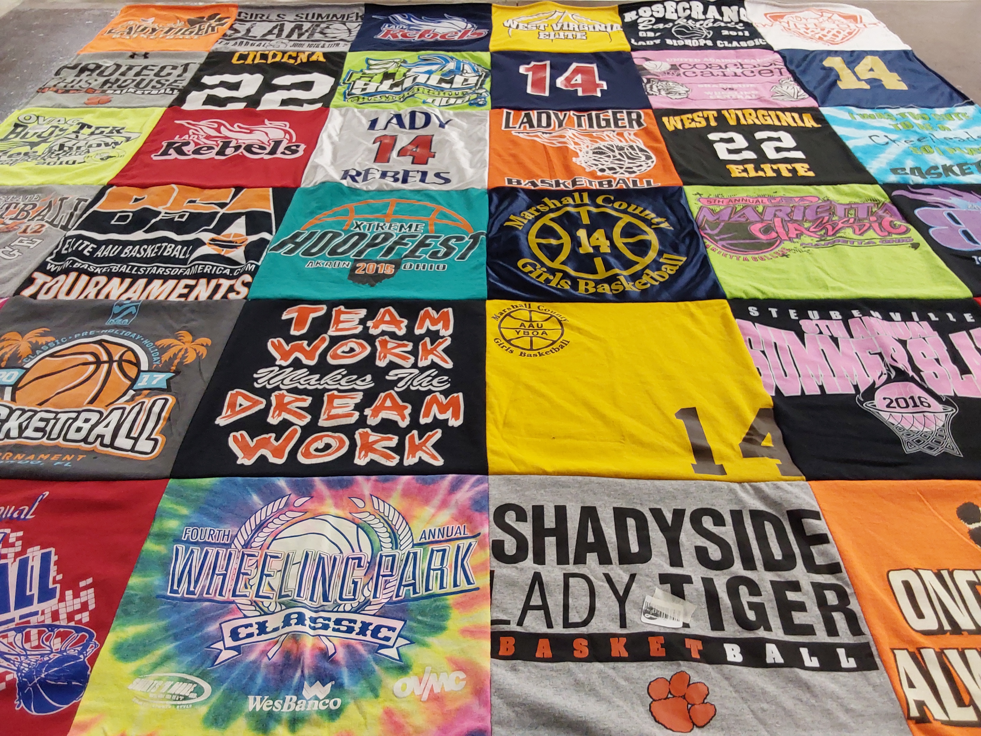 T-shirt quilt featuring west virginia elite, lady tigers basketball by Krista from OH