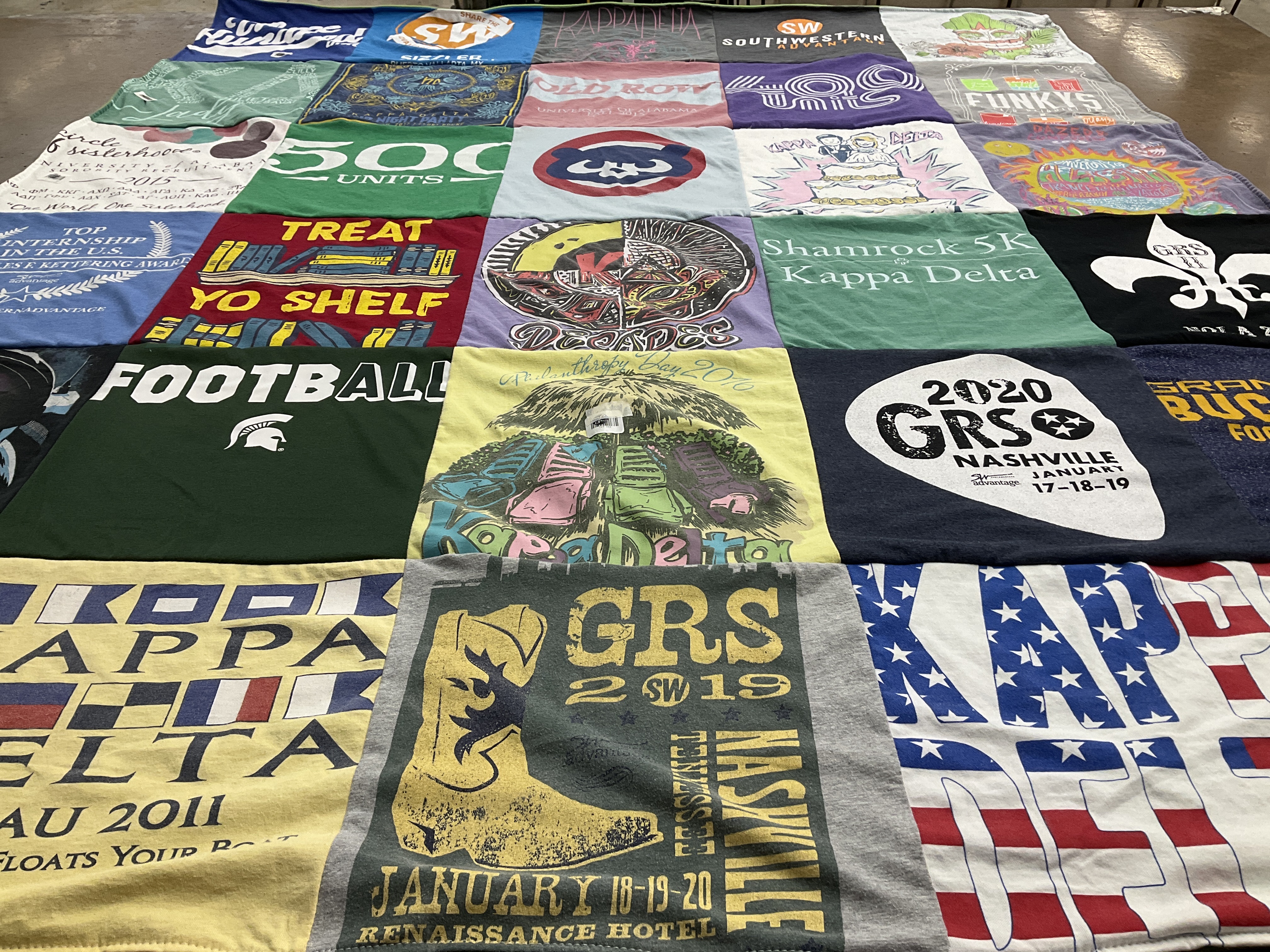 T-shirt quilt with sports, literacy themes by jane from GA