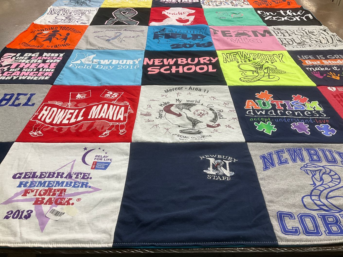 T-shirt quilt featuring newbury cobras by Regina from NJ